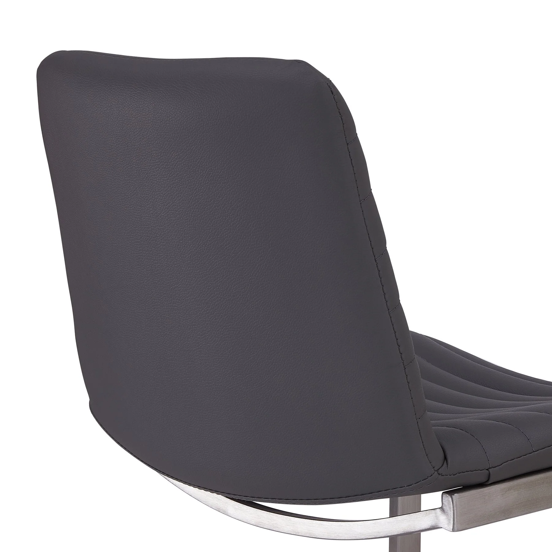 Lucas Contemporary 26" Counter Height Barstool in Brushed Stainless Steel Finish and Gray Faux Leather - Image 3