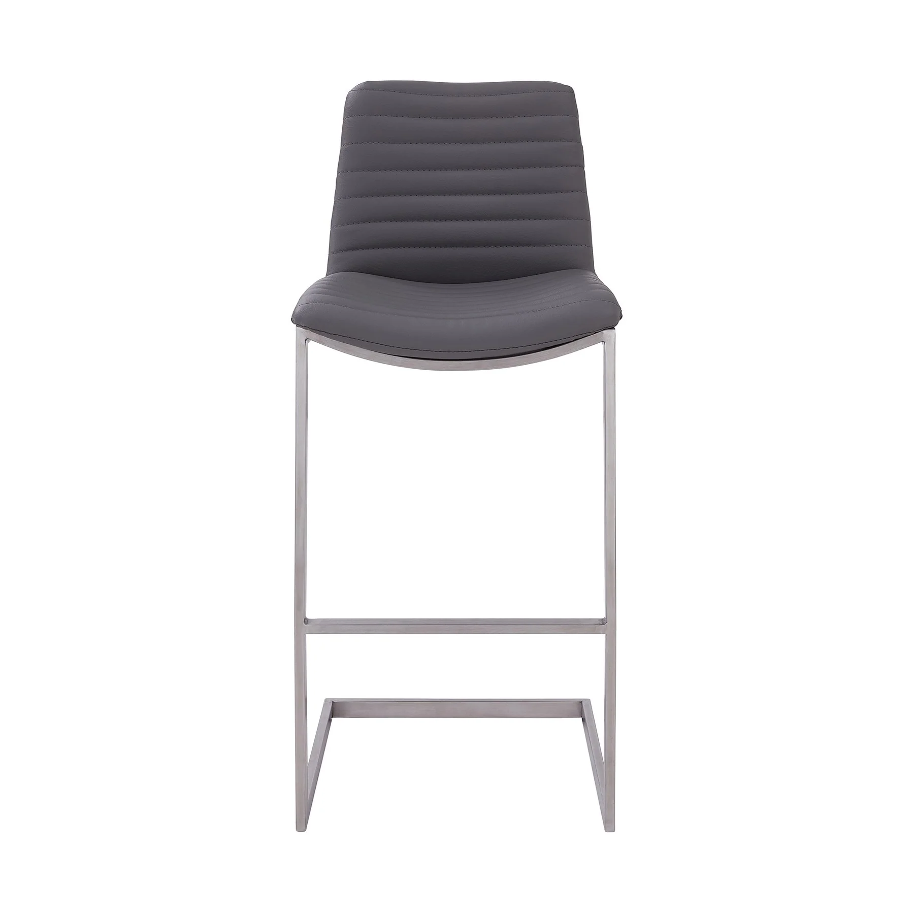 Lucas Contemporary 30" Bar Height Barstool in Brushed Stainless Steel Finish and Gray Faux Leather - Image 2