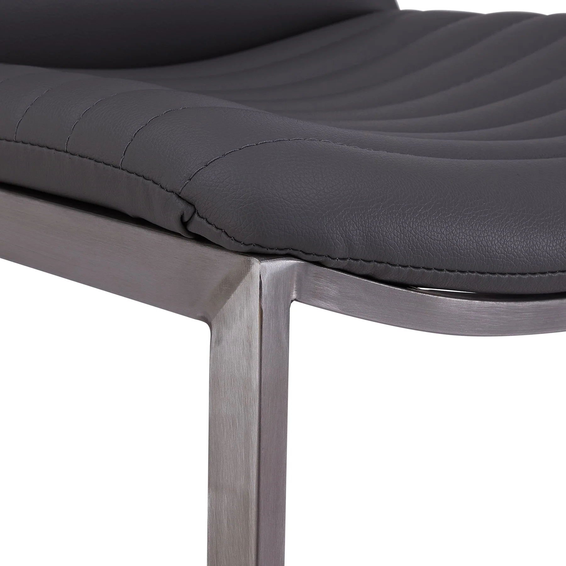 Lucas Contemporary 30" Bar Height Barstool in Brushed Stainless Steel Finish and Gray Faux Leather - Image 5