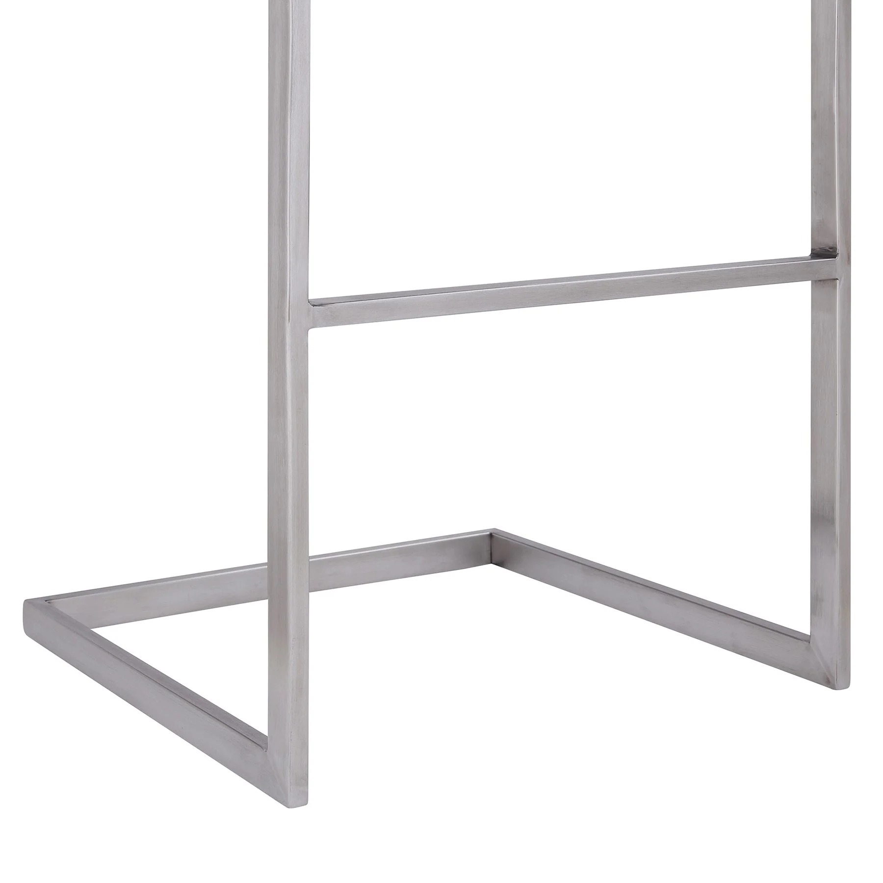 Lucas Contemporary 30" Bar Height Barstool in Brushed Stainless Steel Finish and White Faux Leather - Image 4