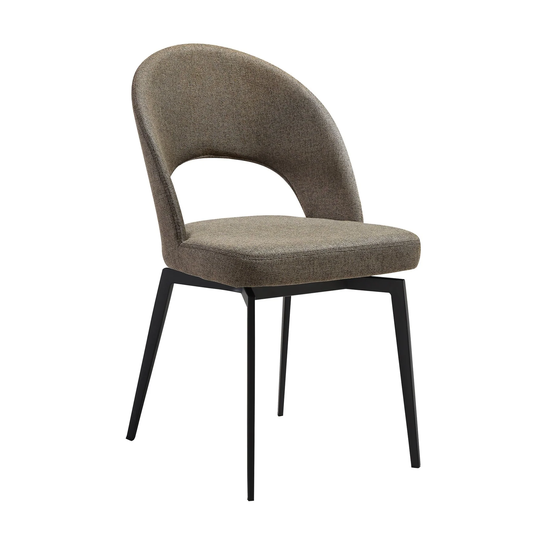 Lucia Swivel Upholstered Dining Chair in Brown Fabric with Black Metal Legs - Set of 2 - Image 2