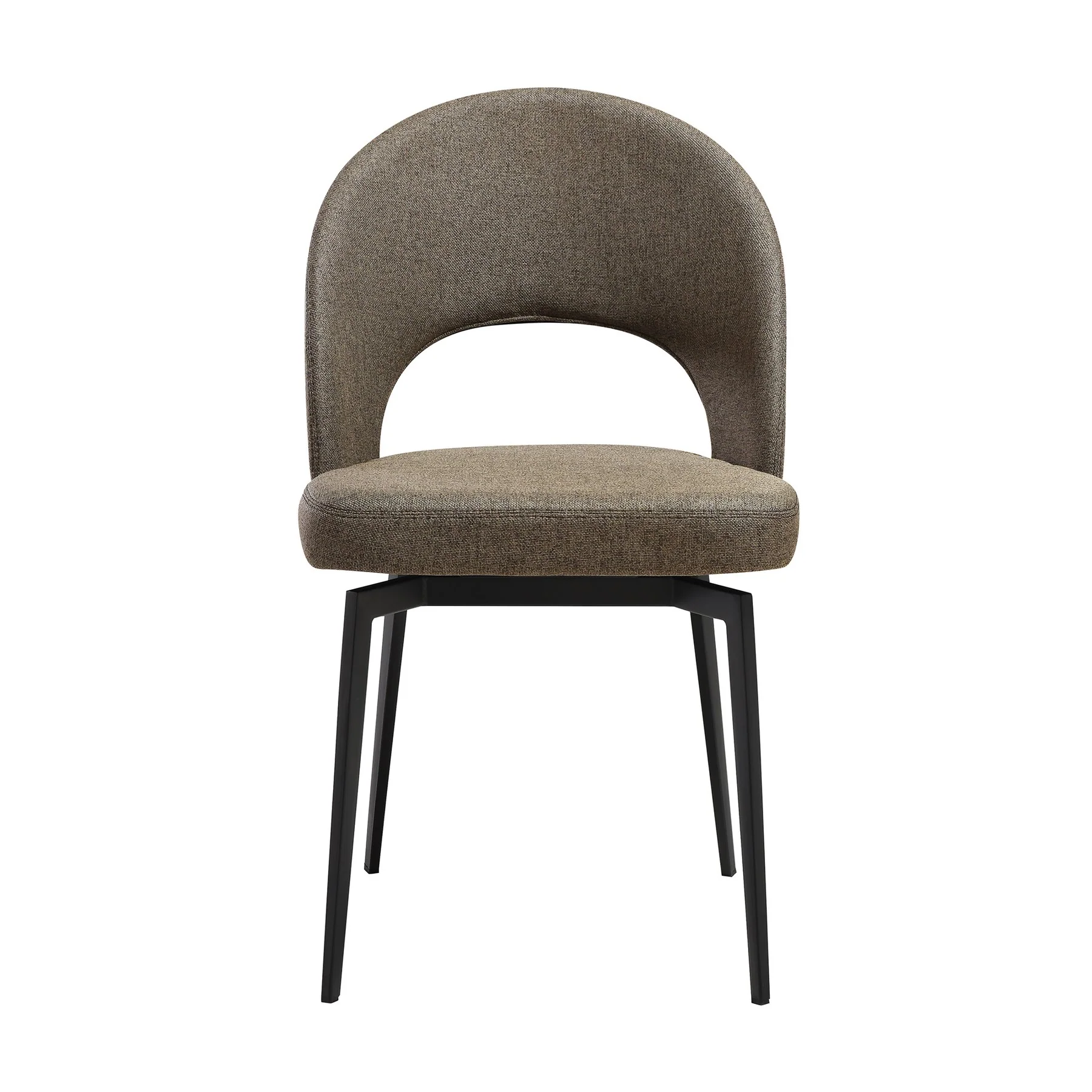 Lucia Swivel Upholstered Dining Chair in Brown Fabric with Black Metal Legs - Set of 2 - Image 3