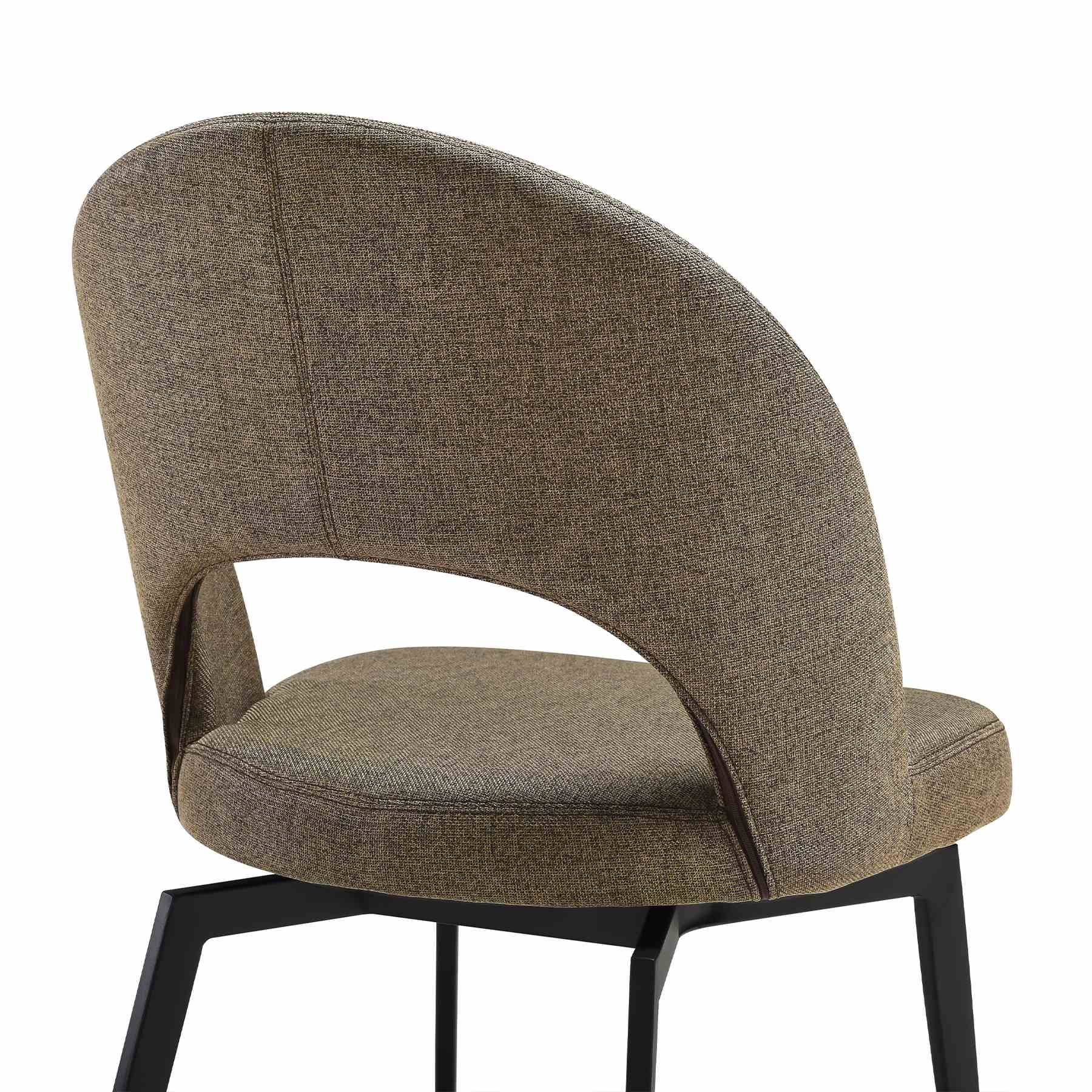 Lucia Swivel Upholstered Dining Chair in Brown Fabric with Black Metal Legs - Set of 2 - Image 6