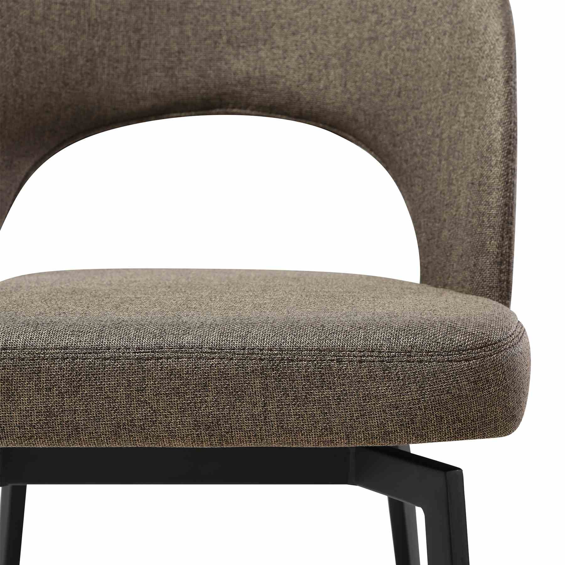 Lucia Swivel Upholstered Dining Chair in Brown Fabric with Black Metal Legs - Set of 2 - Image 7