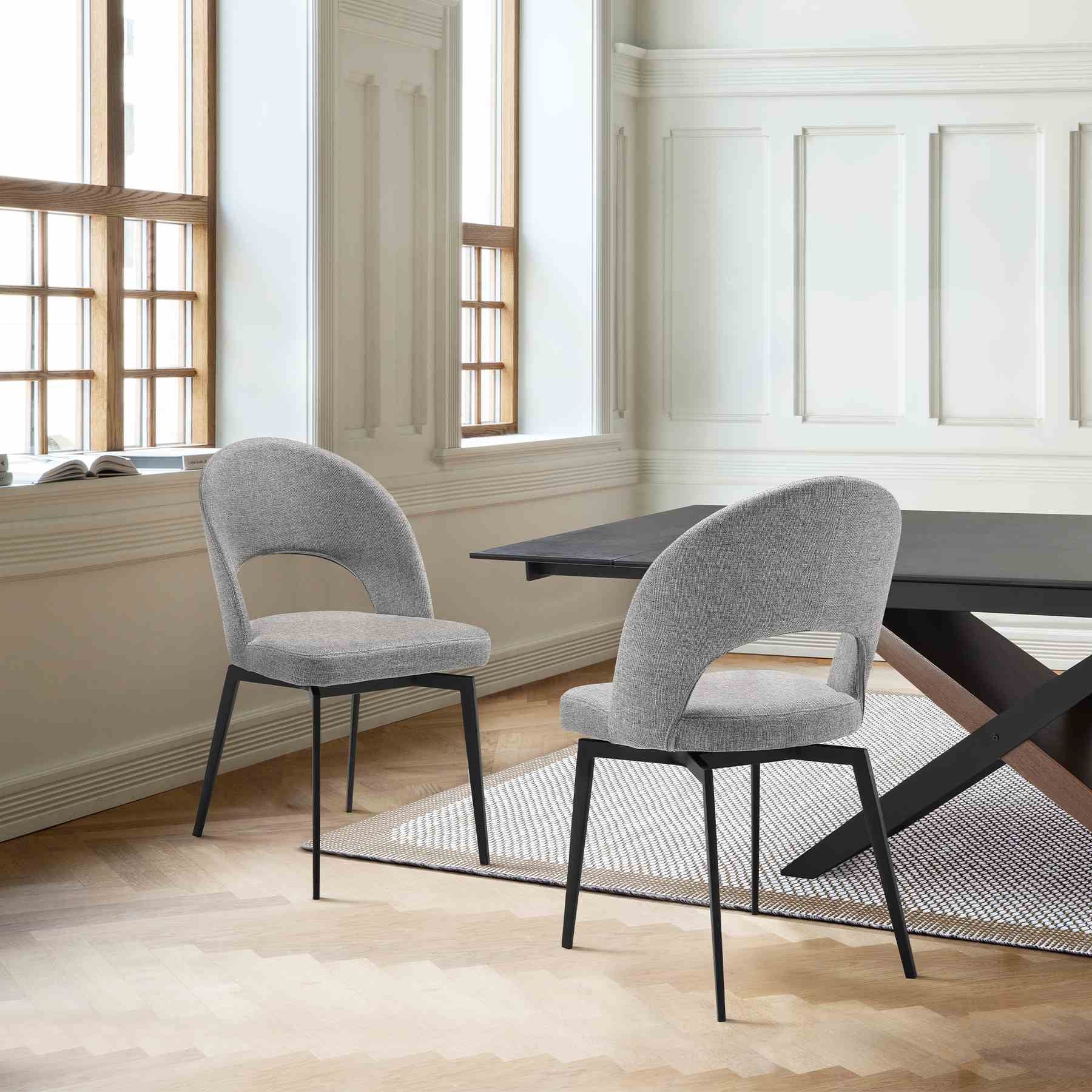 Lucia Swivel Upholstered Dining Chair in Gray Fabric with Black Metal Legs - Set of 2 - Image 10