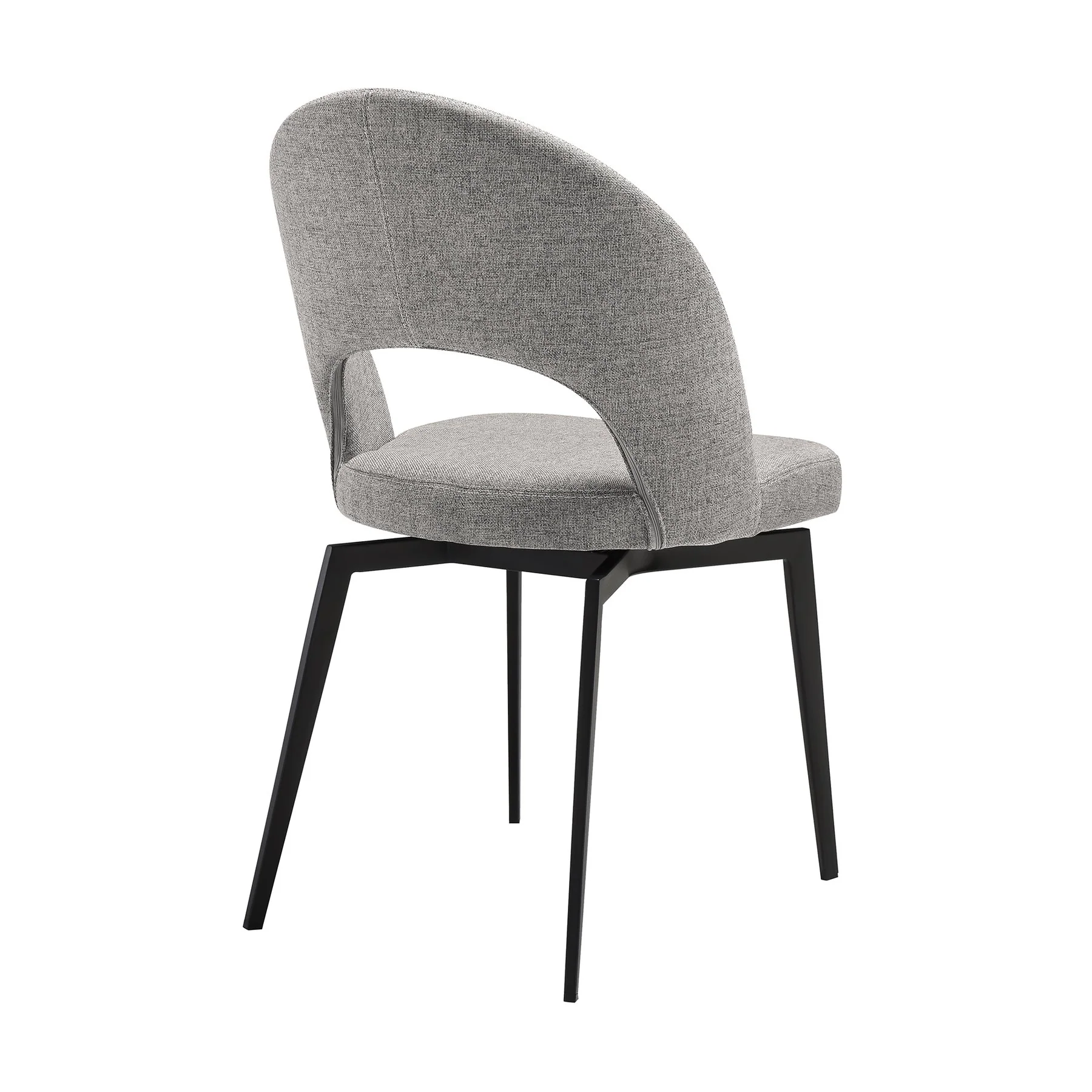 Lucia Swivel Upholstered Dining Chair in Gray Fabric with Black Metal Legs - Set of 2 - Image 4