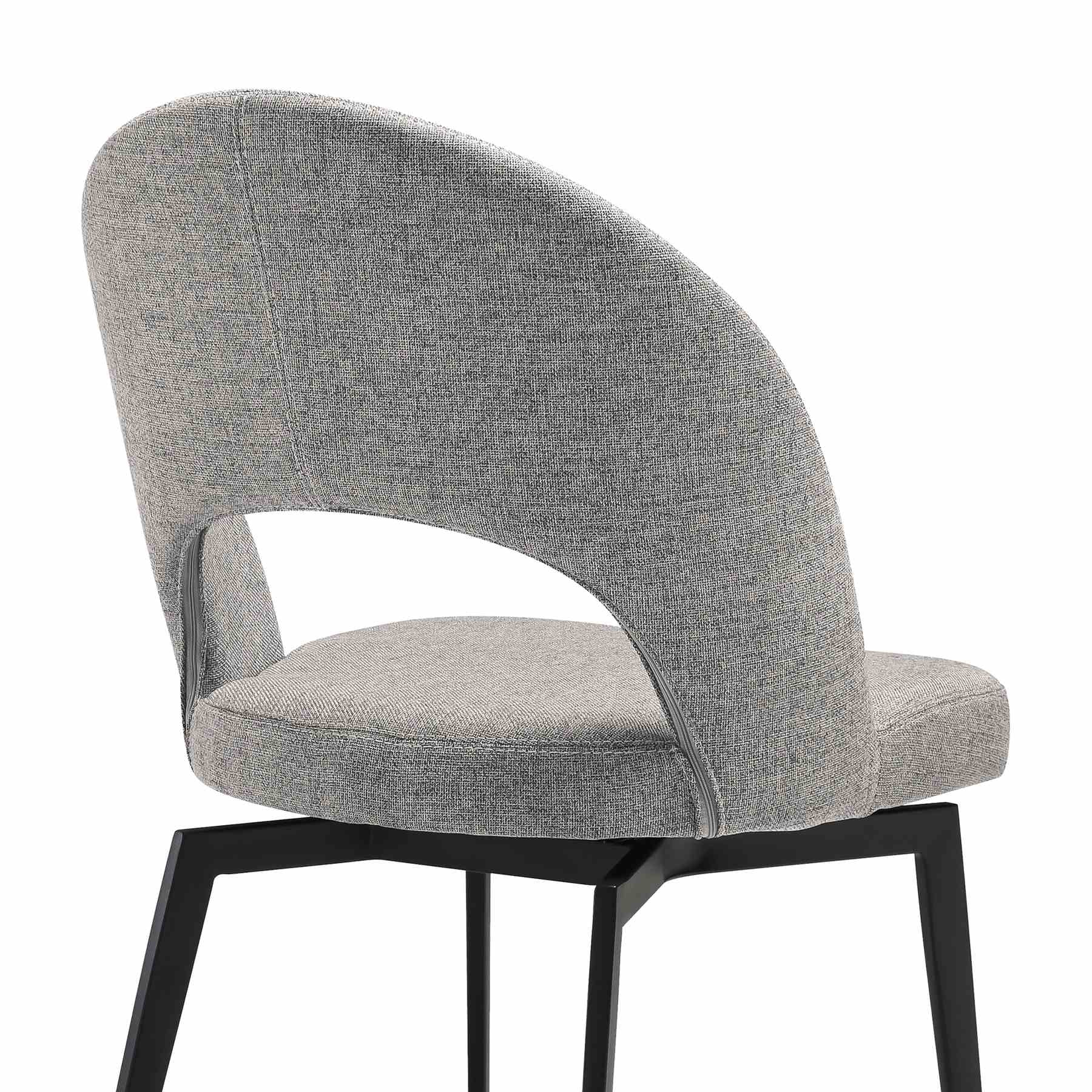 Lucia Swivel Upholstered Dining Chair in Gray Fabric with Black Metal Legs - Set of 2 - Image 6