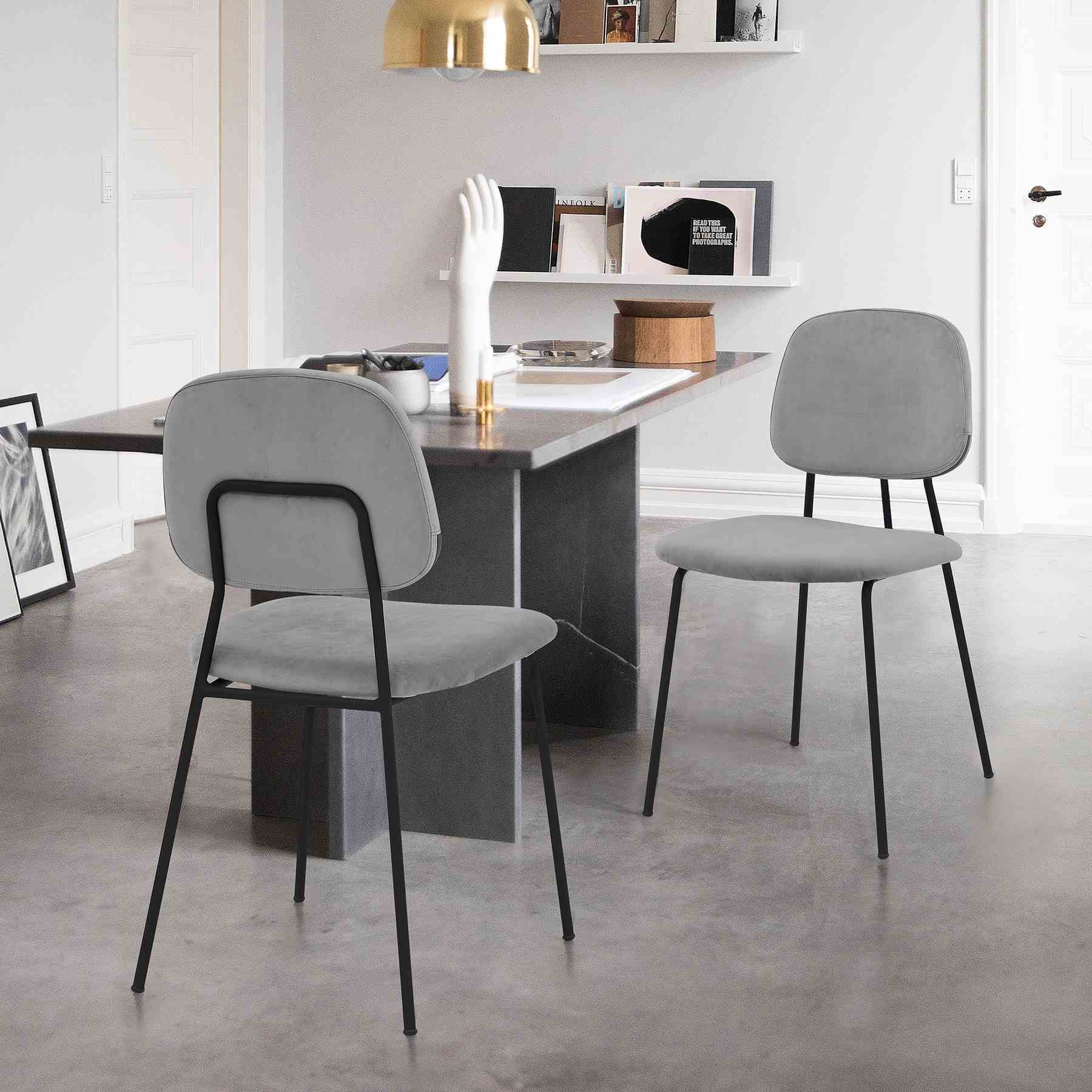 Lucy Gray Velvet and Metal Dining Room Chairs - Set of 2 - Image 9