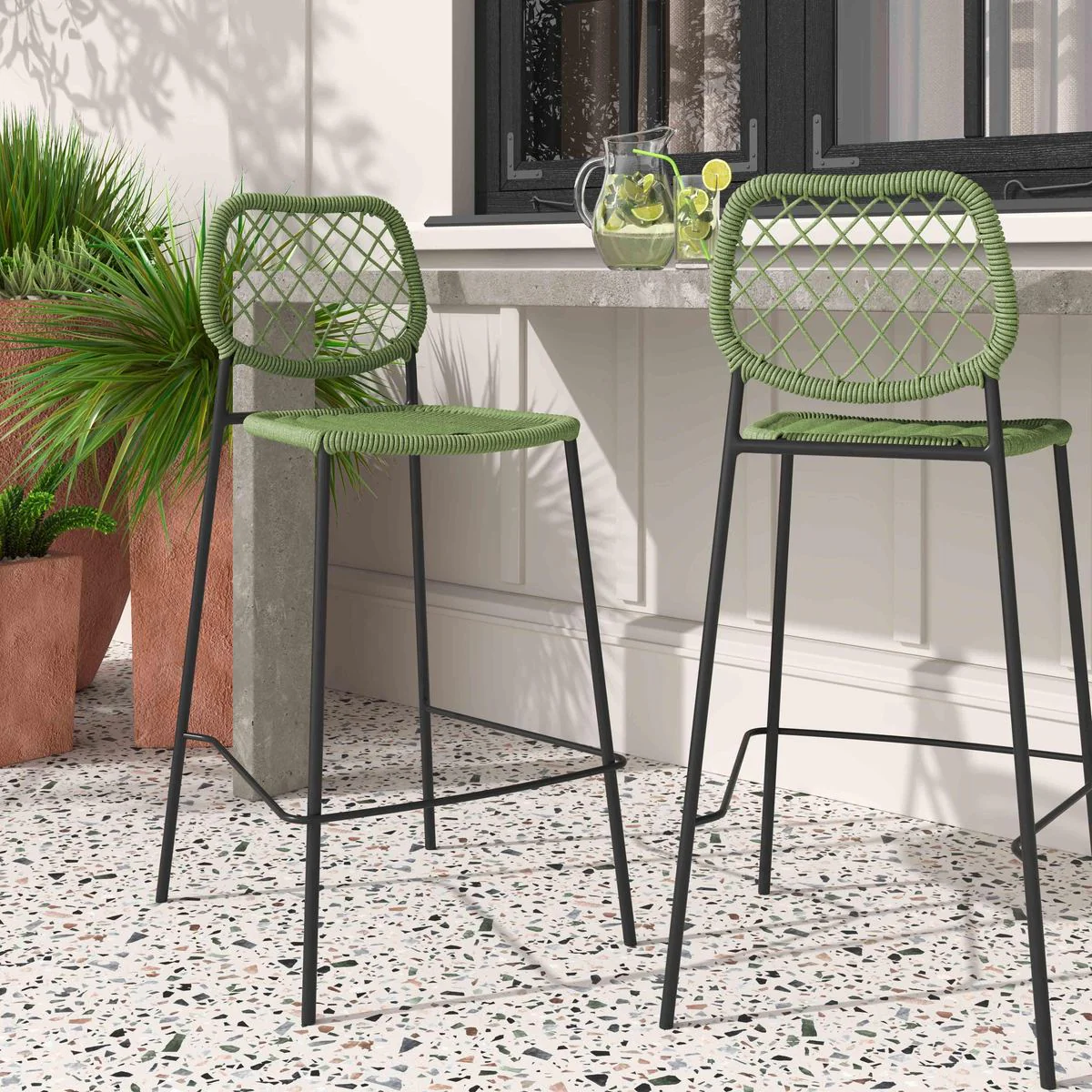 Lucy Green Dyed Cord Outdoor Counter Stool - Image 2