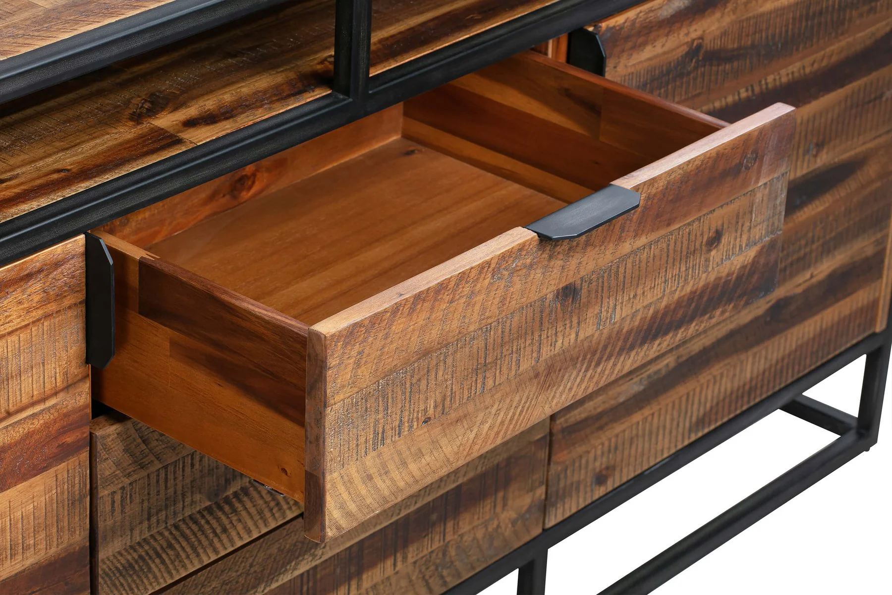 Ludgate 3 Drawer Sideboard Buffet in Acacia and Black Metal - Image 5