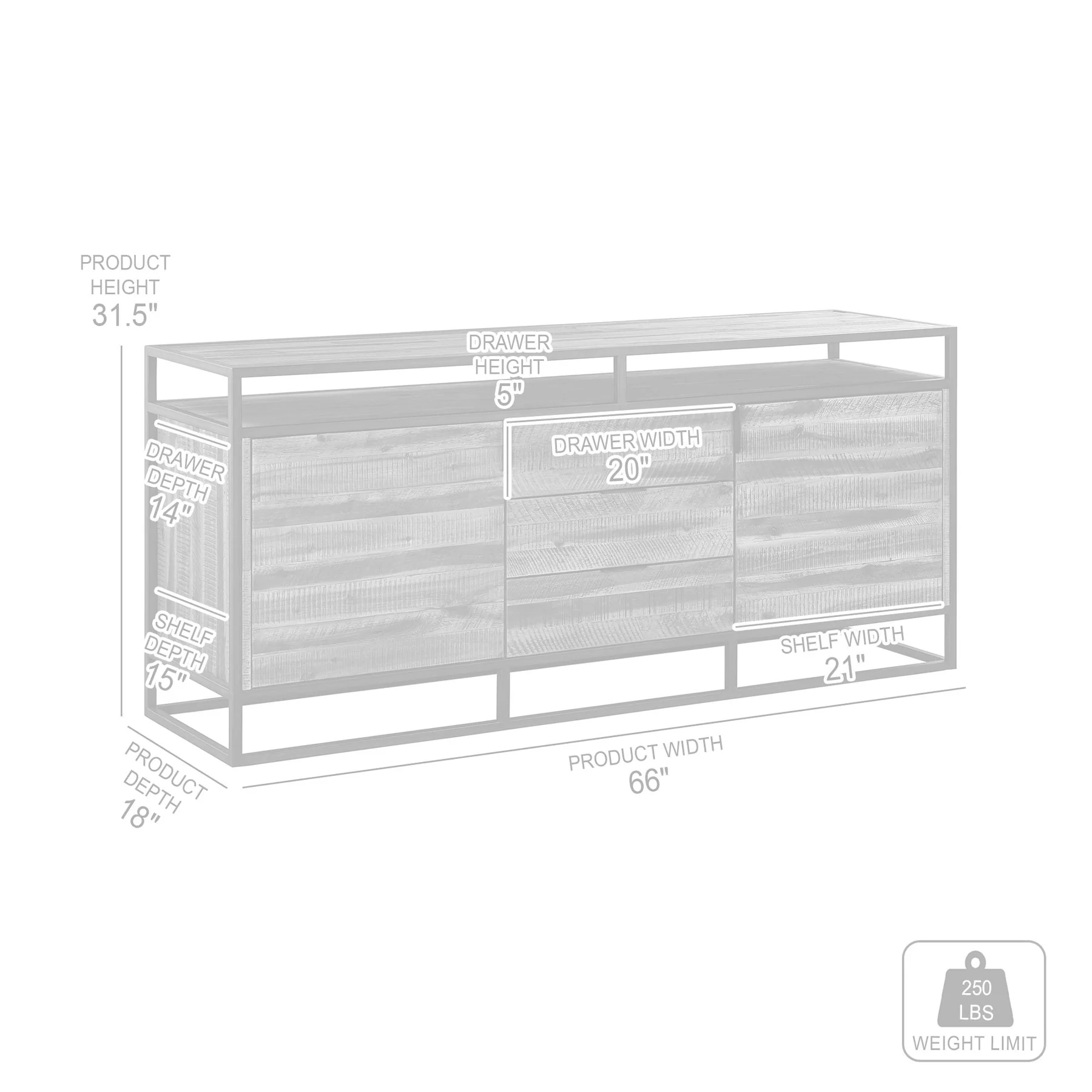 Ludgate 3 Drawer Sideboard Buffet in Acacia and Black Metal - Image 7