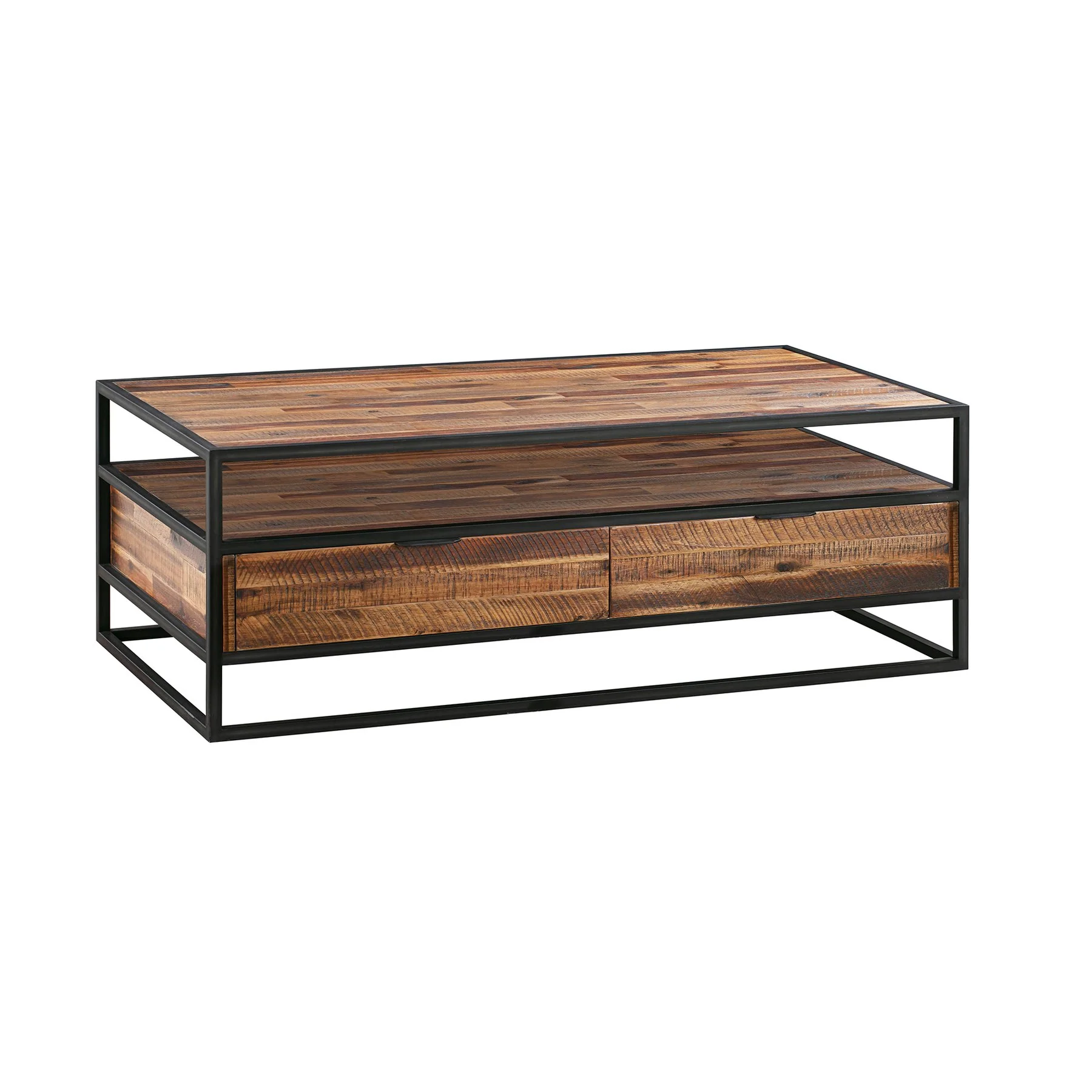 Ludgate Rectangle Coffee Table with Shelf in Acacia and Black Metal - Image 2