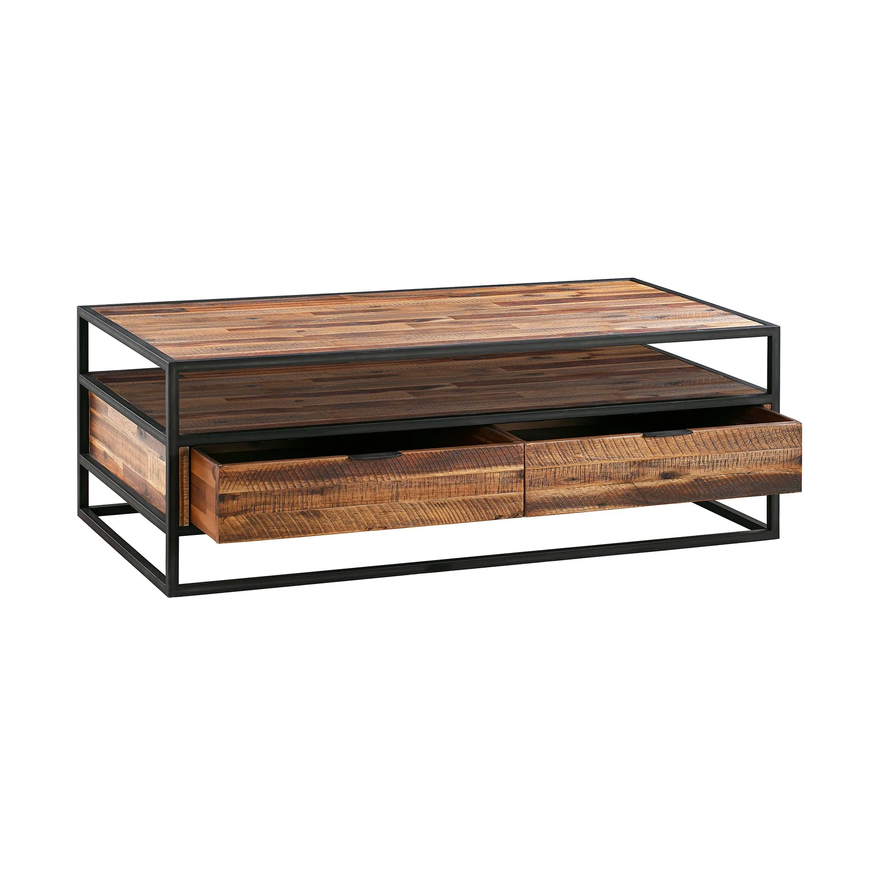 Ludgate Rectangle Coffee Table with Shelf in Acacia and Black Metal - Image 3