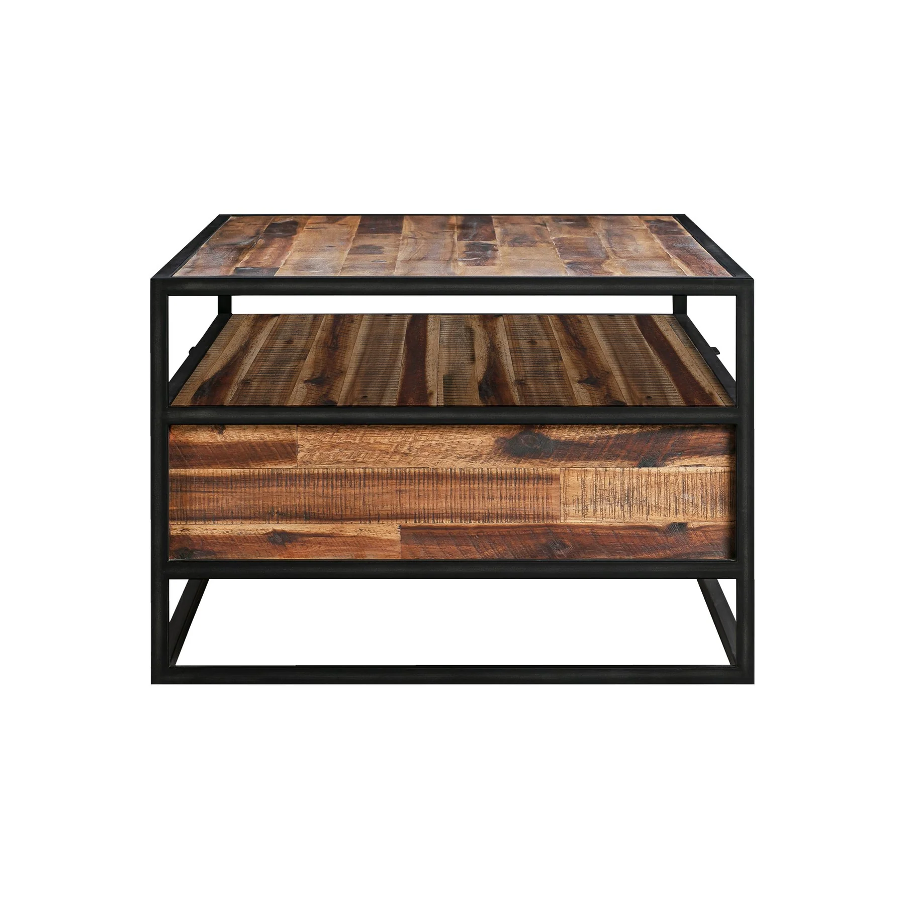 Ludgate Rectangle Coffee Table with Shelf in Acacia and Black Metal - Image 4