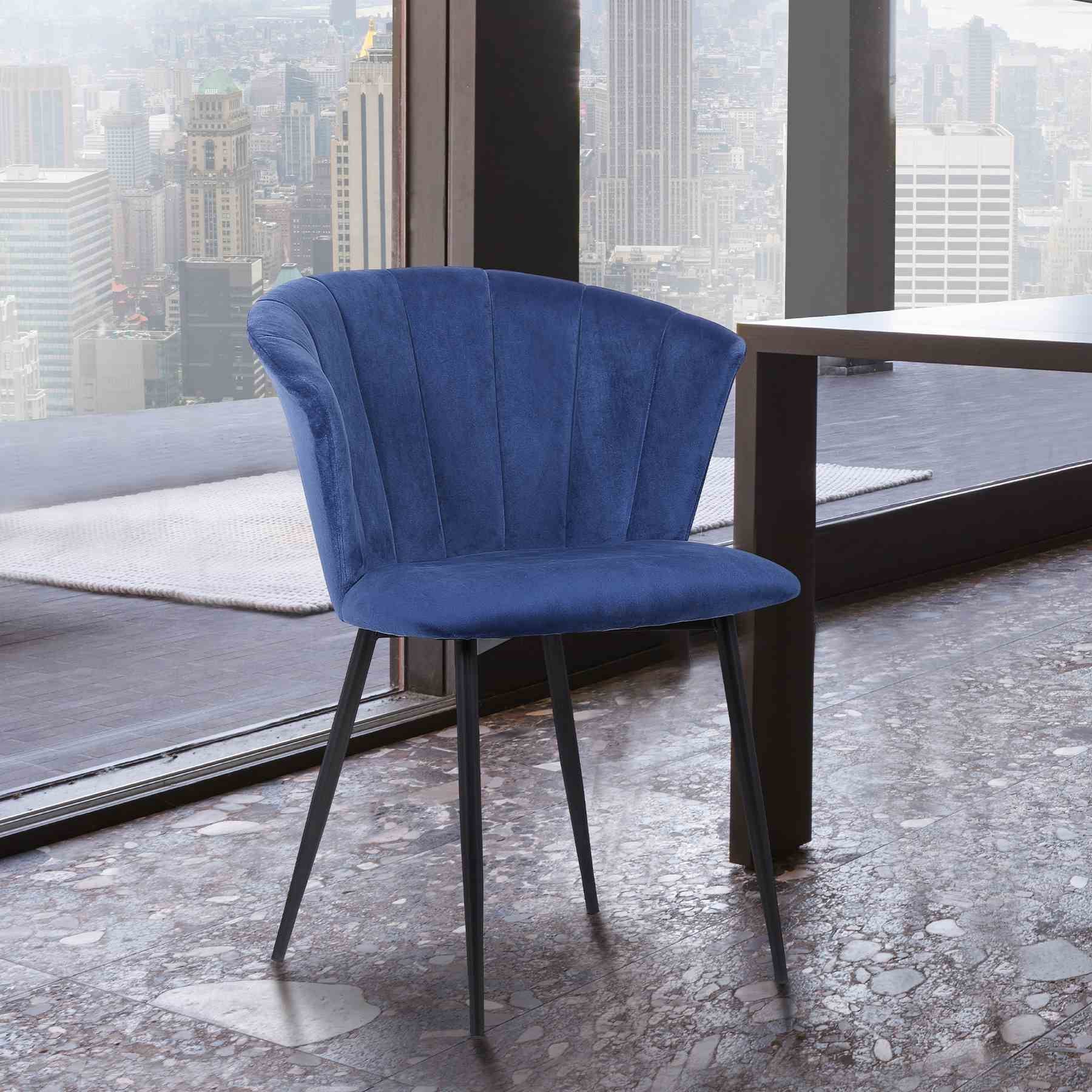 Lulu Contemporary Dining Chair in Black Powder Coated Finish and Blue Velvet - Image 4