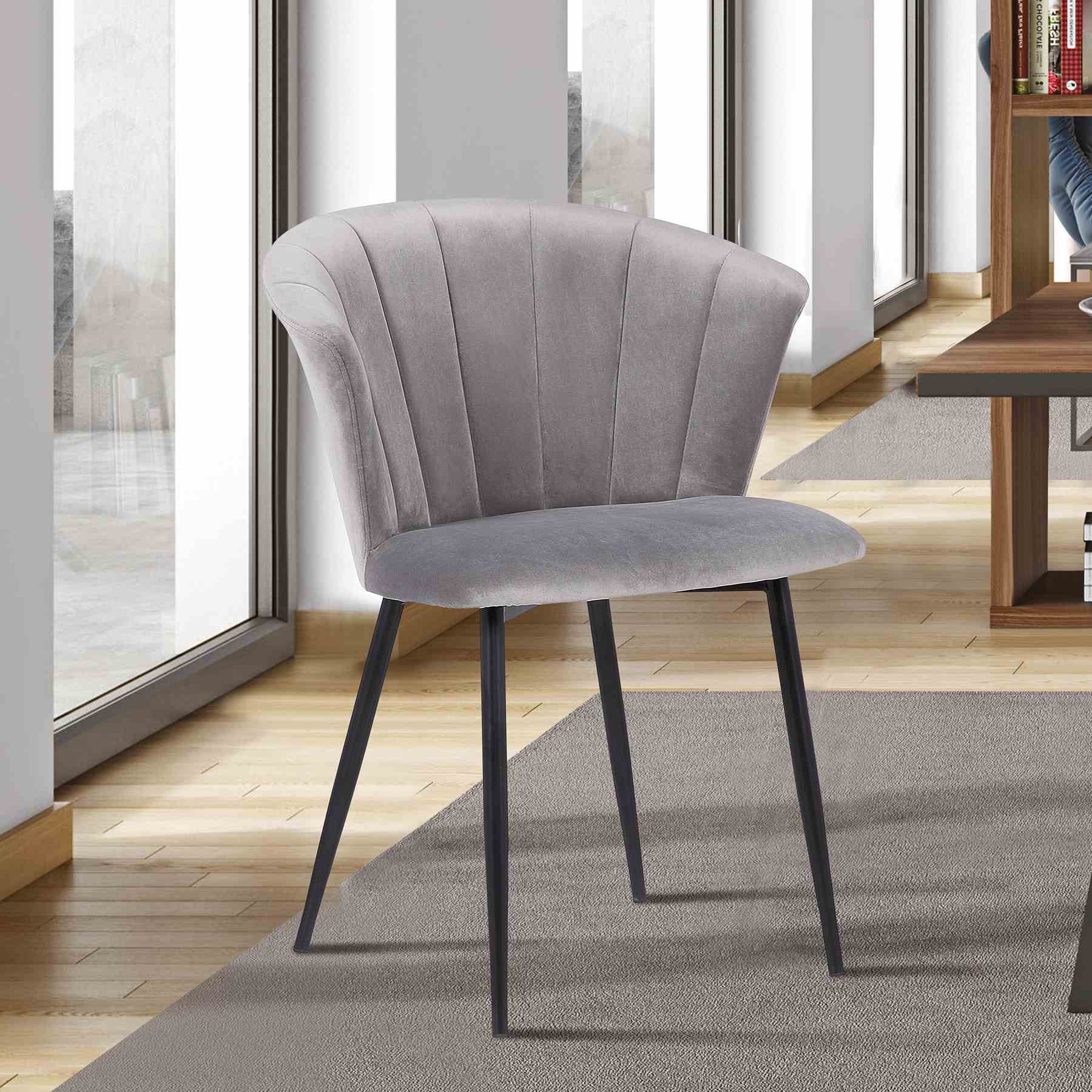 Lulu Contemporary Dining Chair in Black Powder Coated Finish and Gray Velvet - Image 6