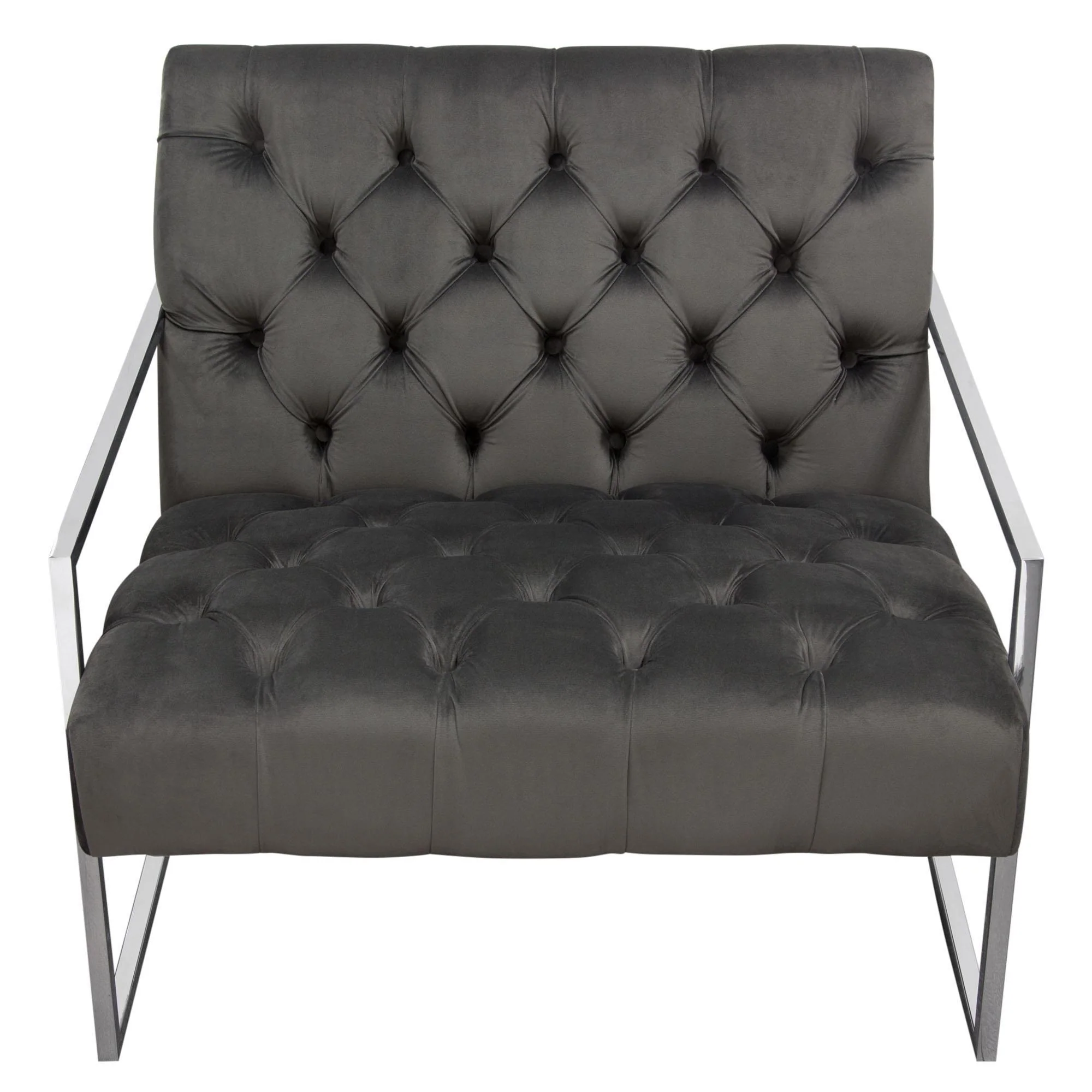 Luxe Accent Chair in Dusk Grey Tufted Velvet Fabric with Polished Stainless Steel Frame by Diamond Sofa - Image 2