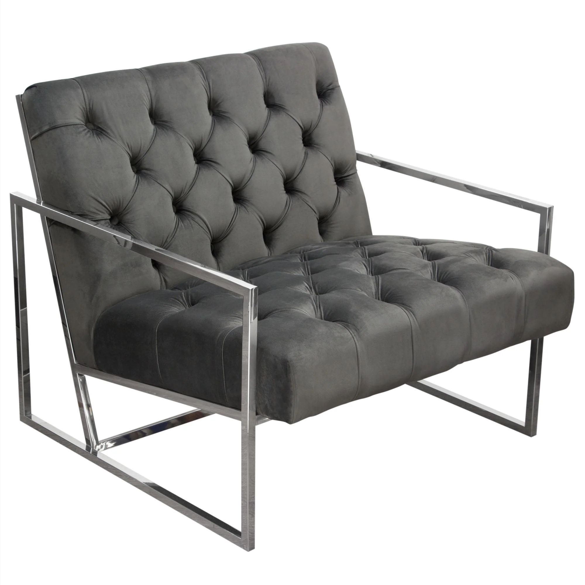 Luxe Accent Chair in Dusk Grey Tufted Velvet Fabric with Polished Stainless Steel Frame by Diamond Sofa - Image 3