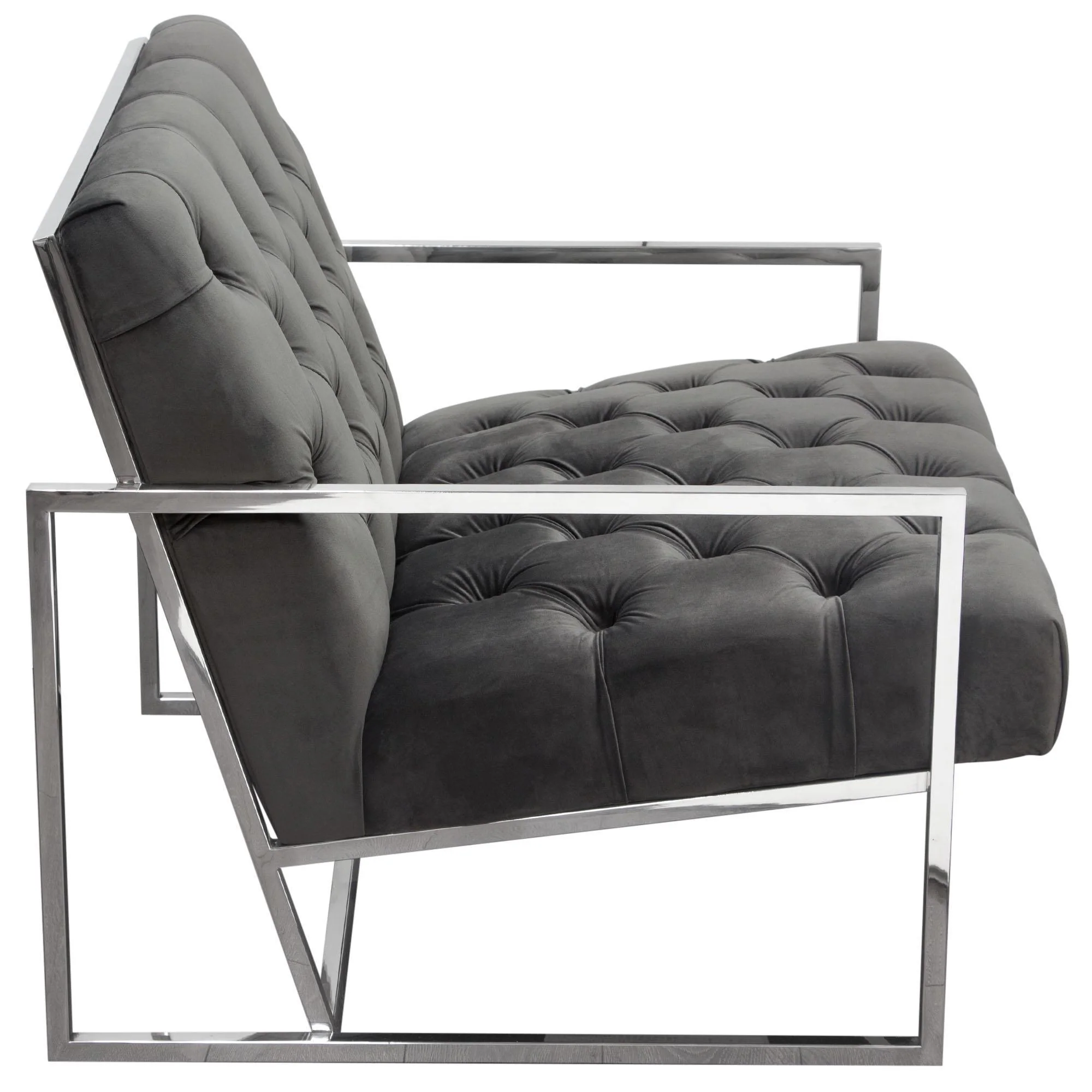 Luxe Accent Chair in Dusk Grey Tufted Velvet Fabric with Polished Stainless Steel Frame by Diamond Sofa - Image 4