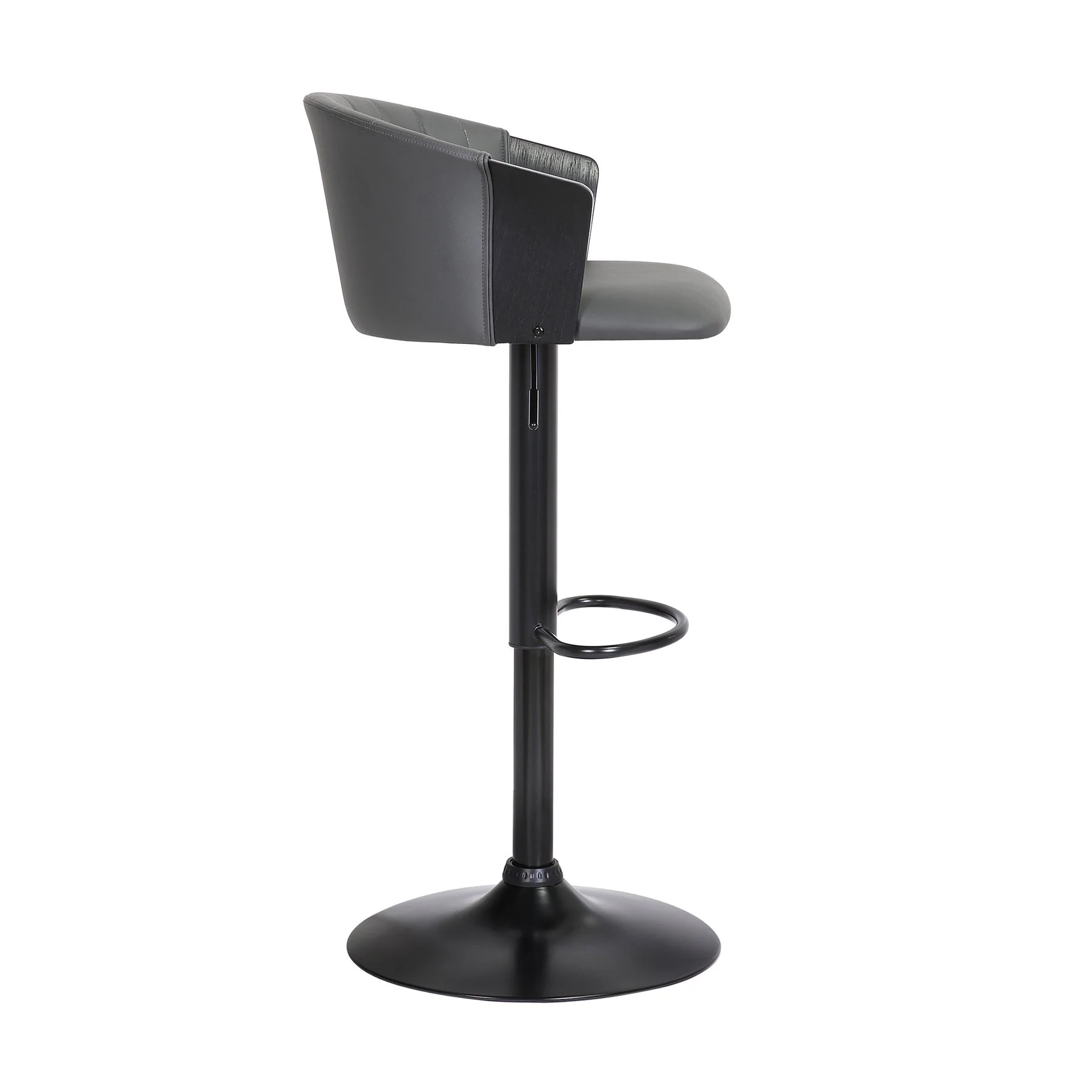 Lydia Adjustable Black Wood Bar Stool in Gray Faux Leather with Black Metal - Image 3