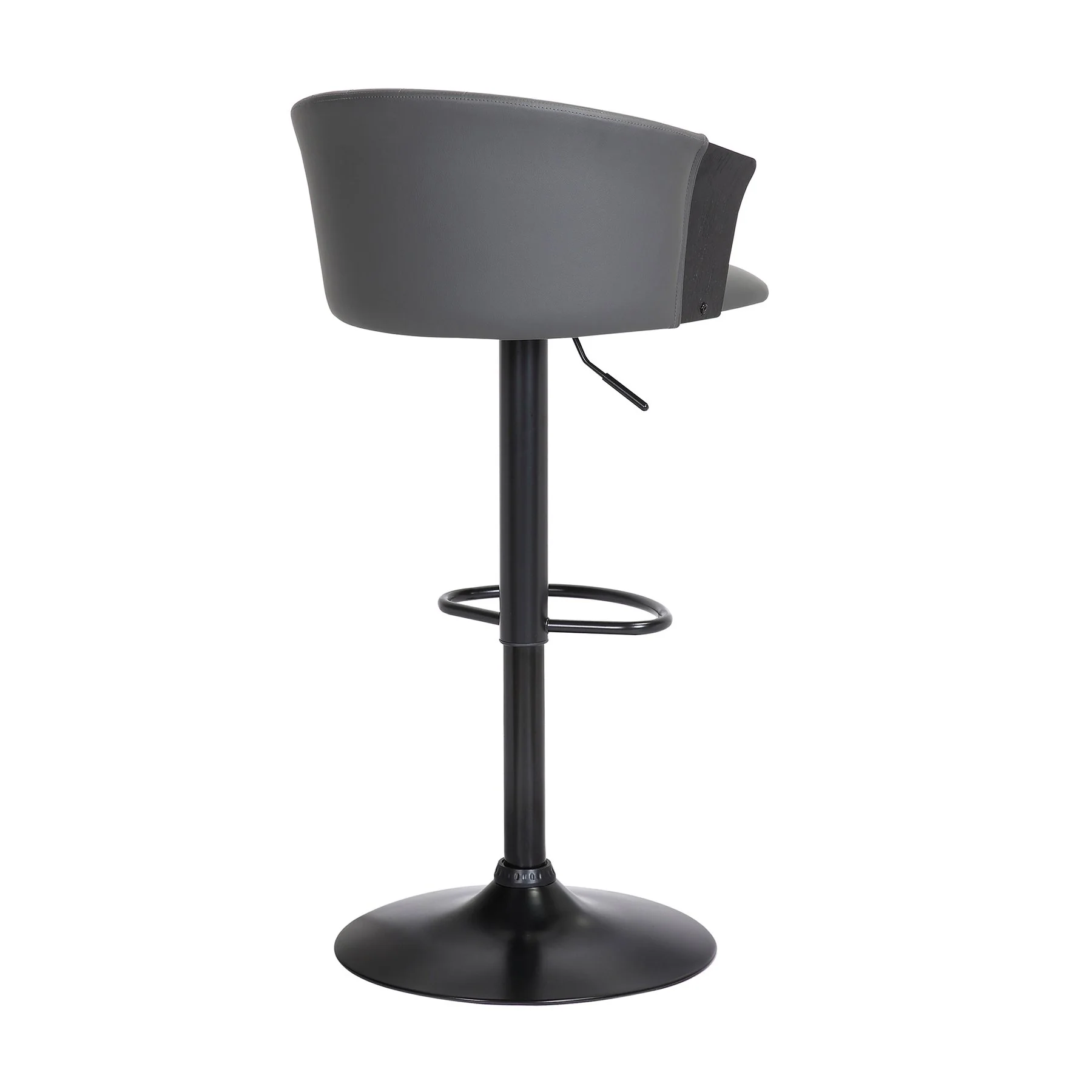 Lydia Adjustable Black Wood Bar Stool in Gray Faux Leather with Black Metal - Image 4