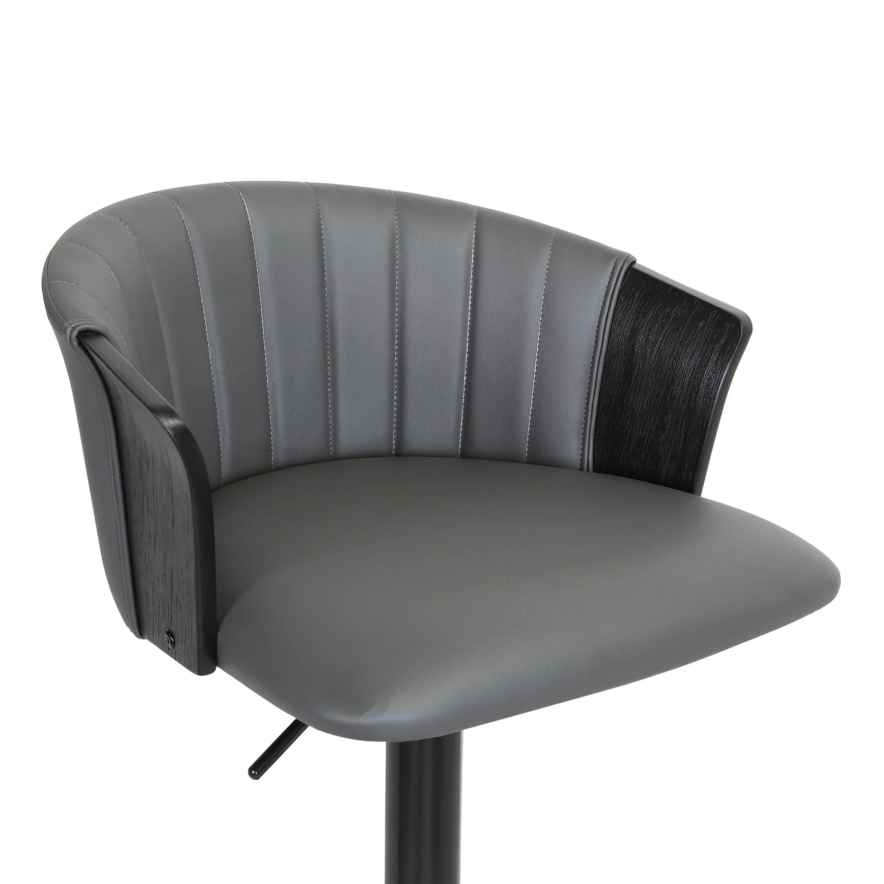 Lydia Adjustable Black Wood Bar Stool in Gray Faux Leather with Black Metal - Image 6
