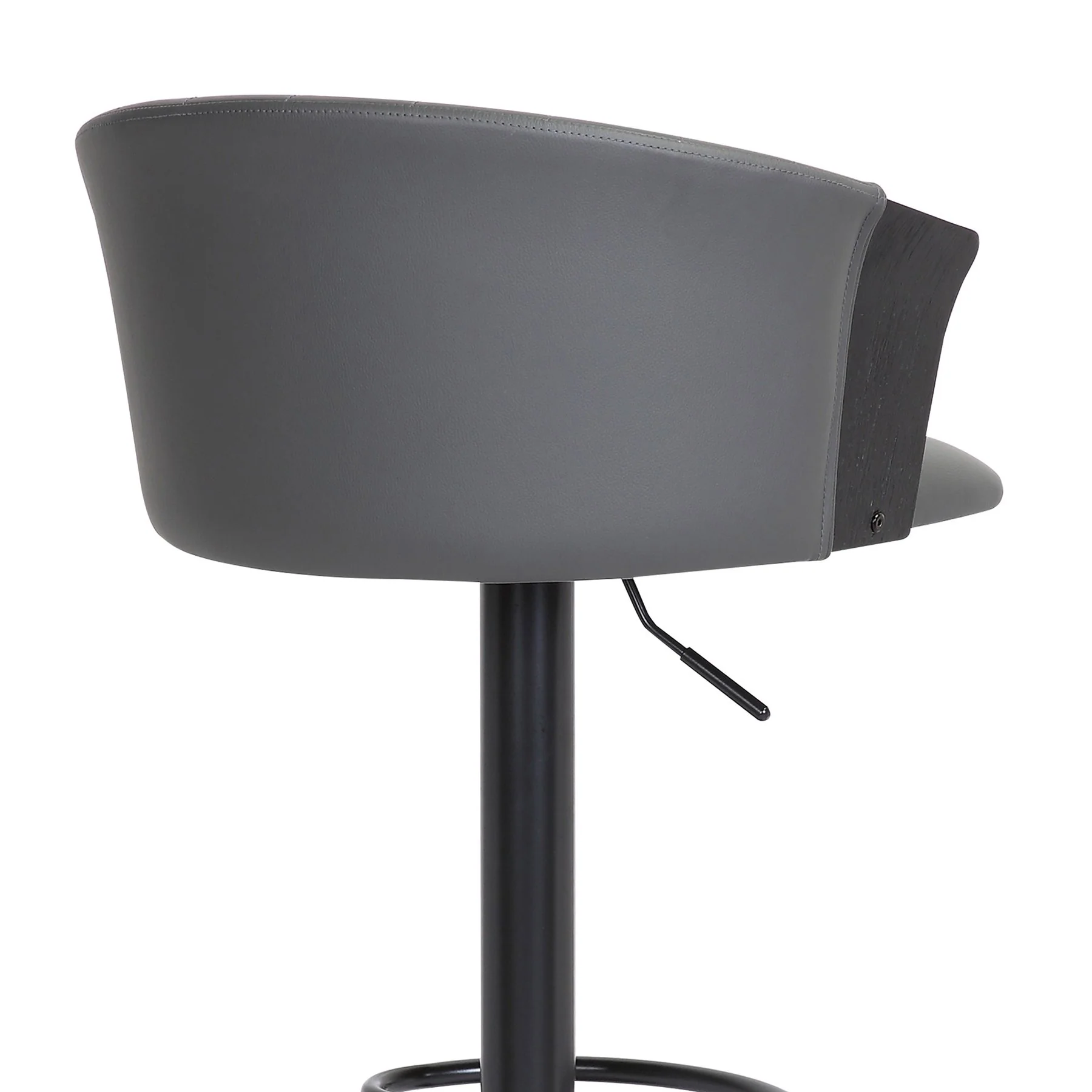 Lydia Adjustable Black Wood Bar Stool in Gray Faux Leather with Black Metal - Image 7