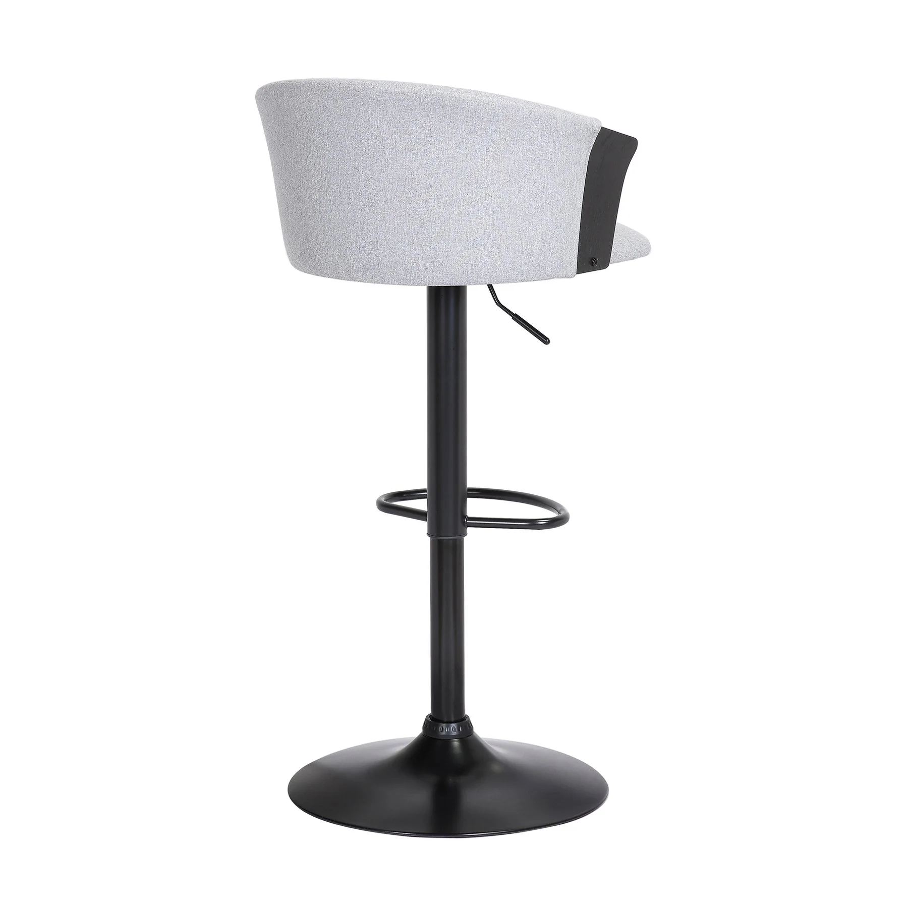 Lydia Adjustable Black Wood Bar Stool in Light Gray Fabric with Black Metal - Image 4