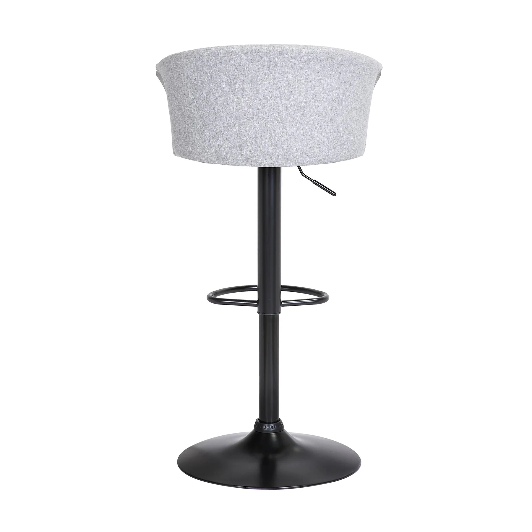 Lydia Adjustable Black Wood Bar Stool in Light Gray Fabric with Black Metal - Image 5