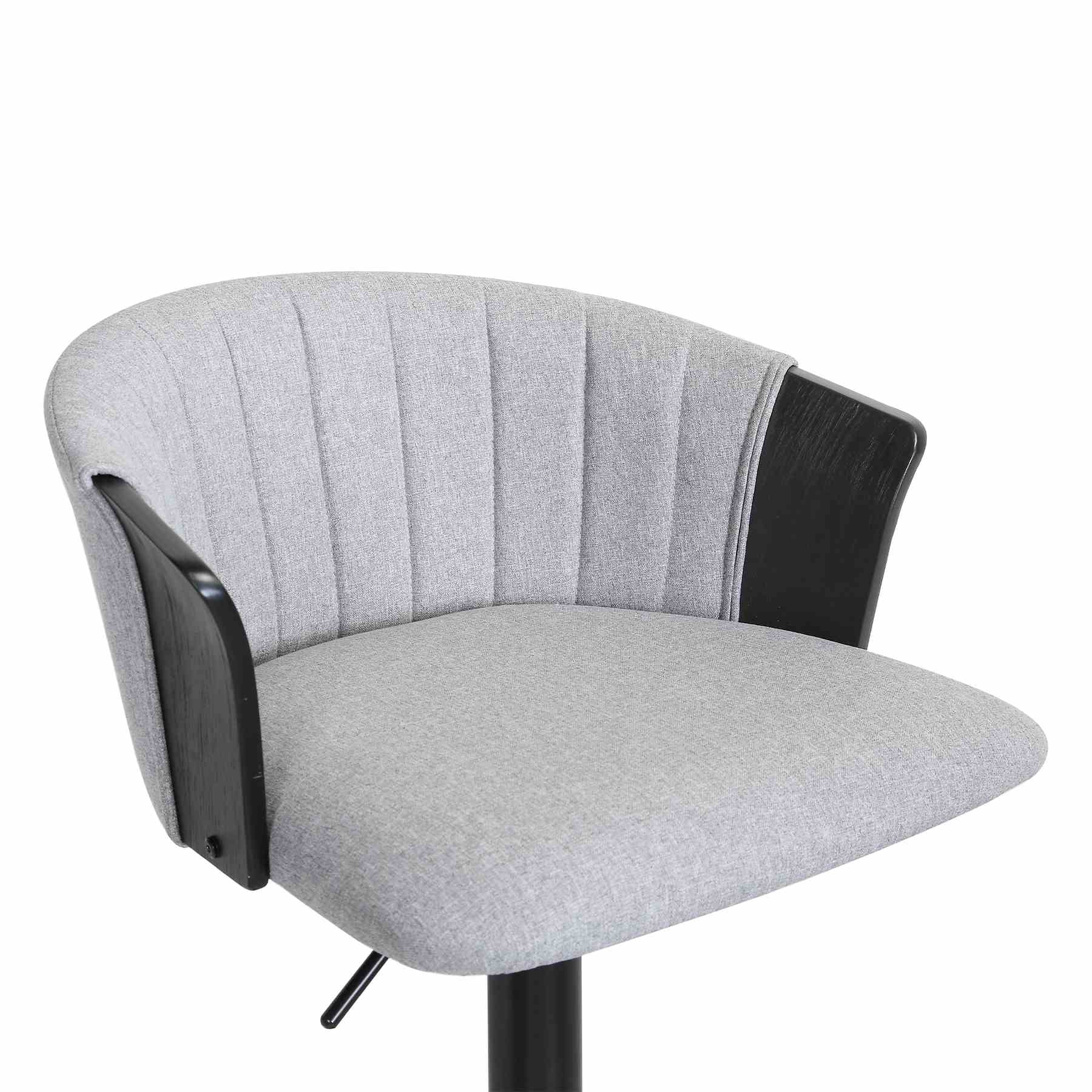 Lydia Adjustable Black Wood Bar Stool in Light Gray Fabric with Black Metal - Image 6