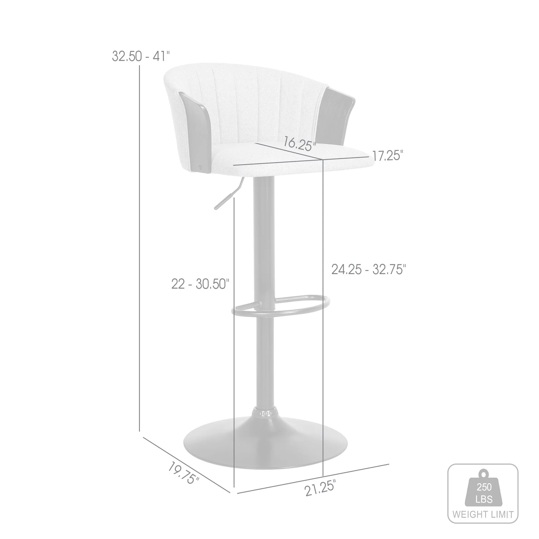 Lydia Adjustable Black Wood Bar Stool in Light Gray Fabric with Black Metal - Image 9