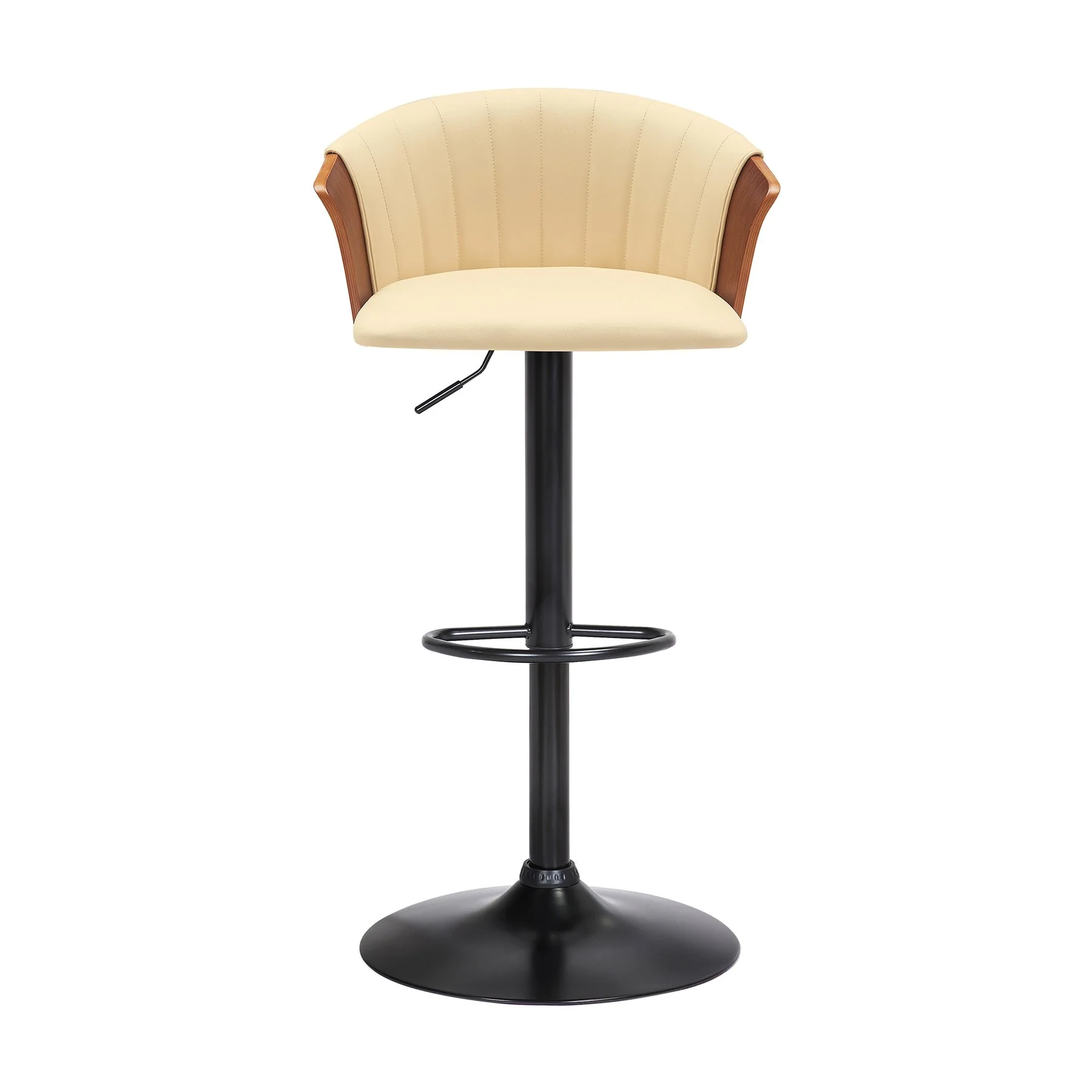 Lydia Adjustable Walnut Wood Bar Stool in Cream Faux Leather with Black Metal - Image 2