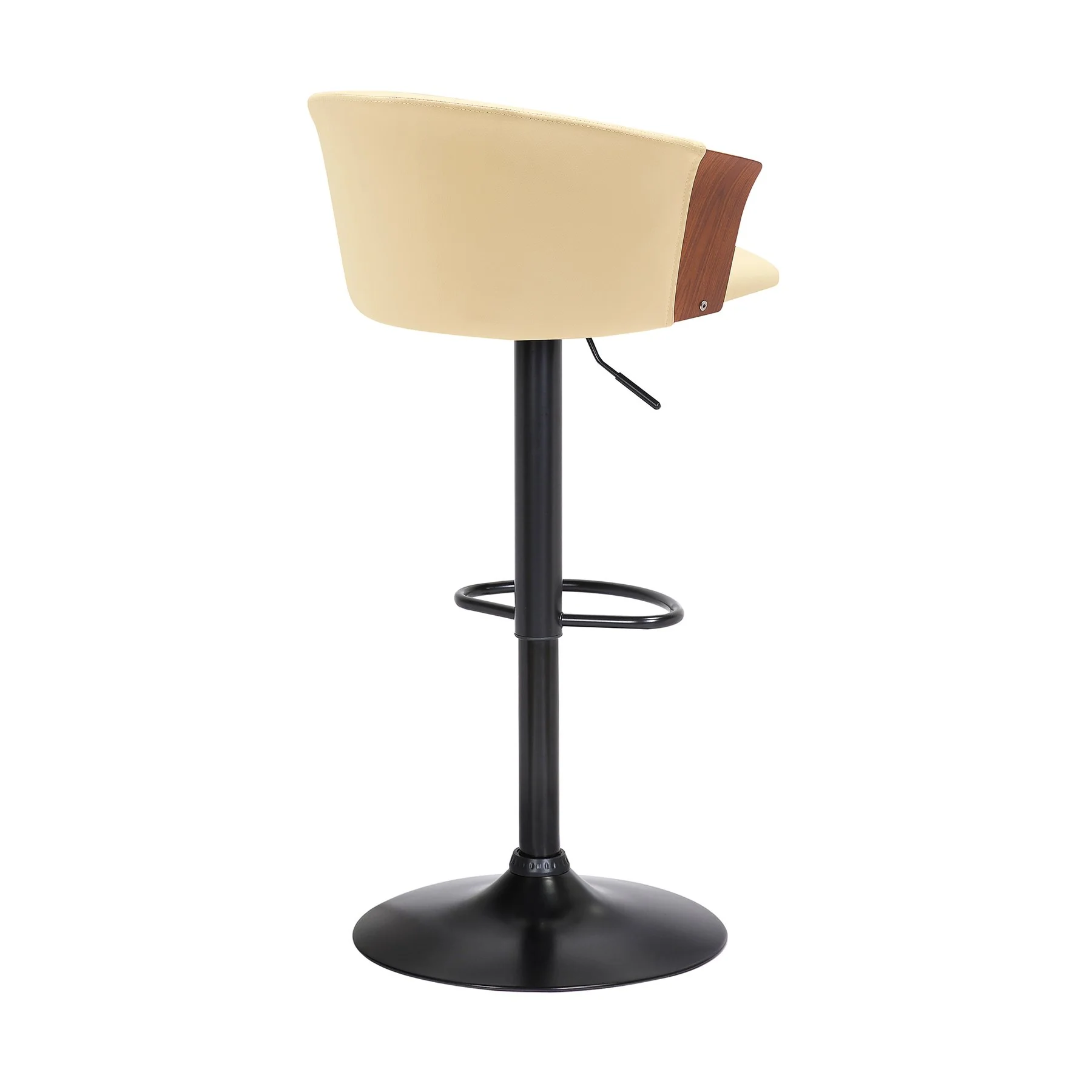 Lydia Adjustable Walnut Wood Bar Stool in Cream Faux Leather with Black Metal - Image 3