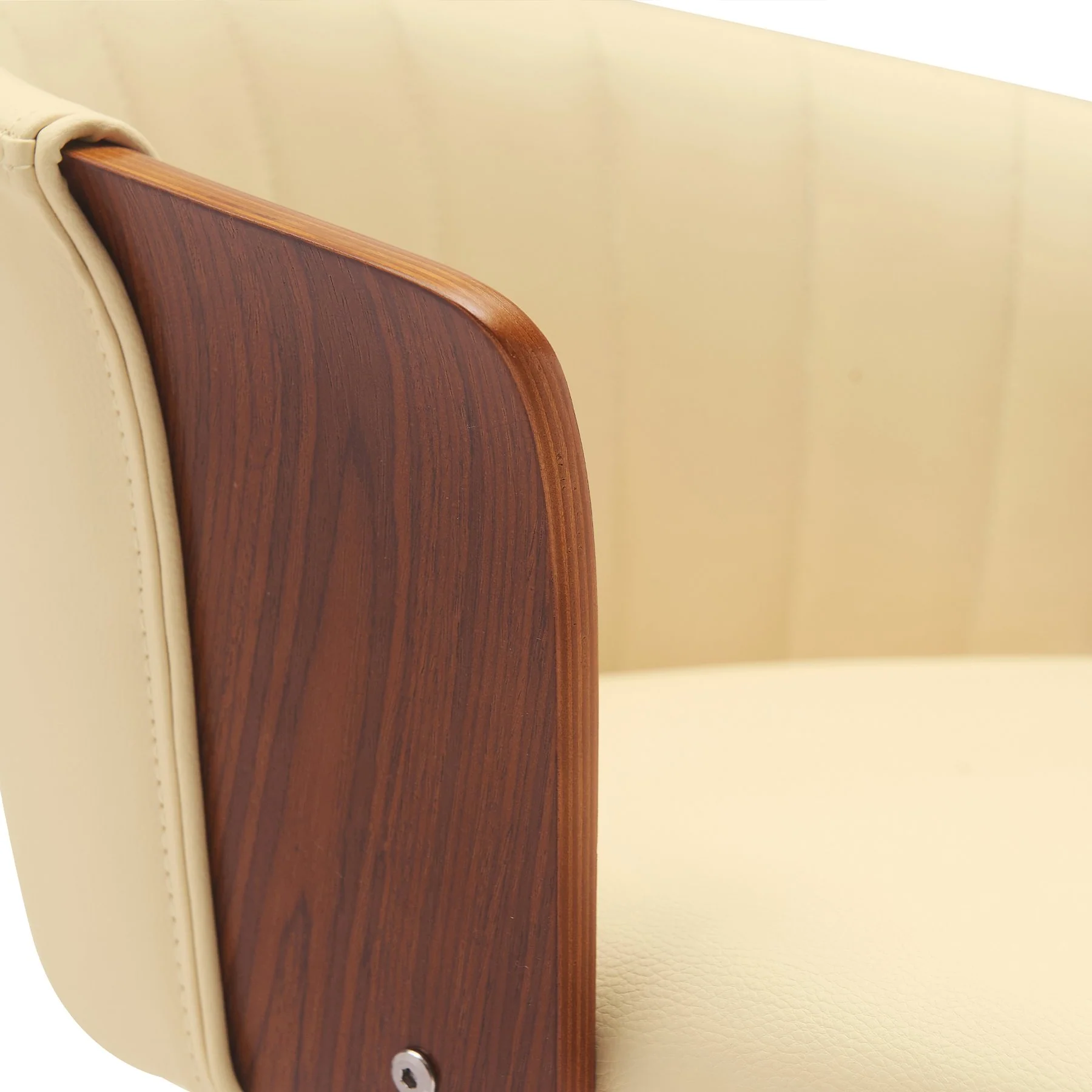 Lydia Adjustable Walnut Wood Bar Stool in Cream Faux Leather with Black Metal - Image 6