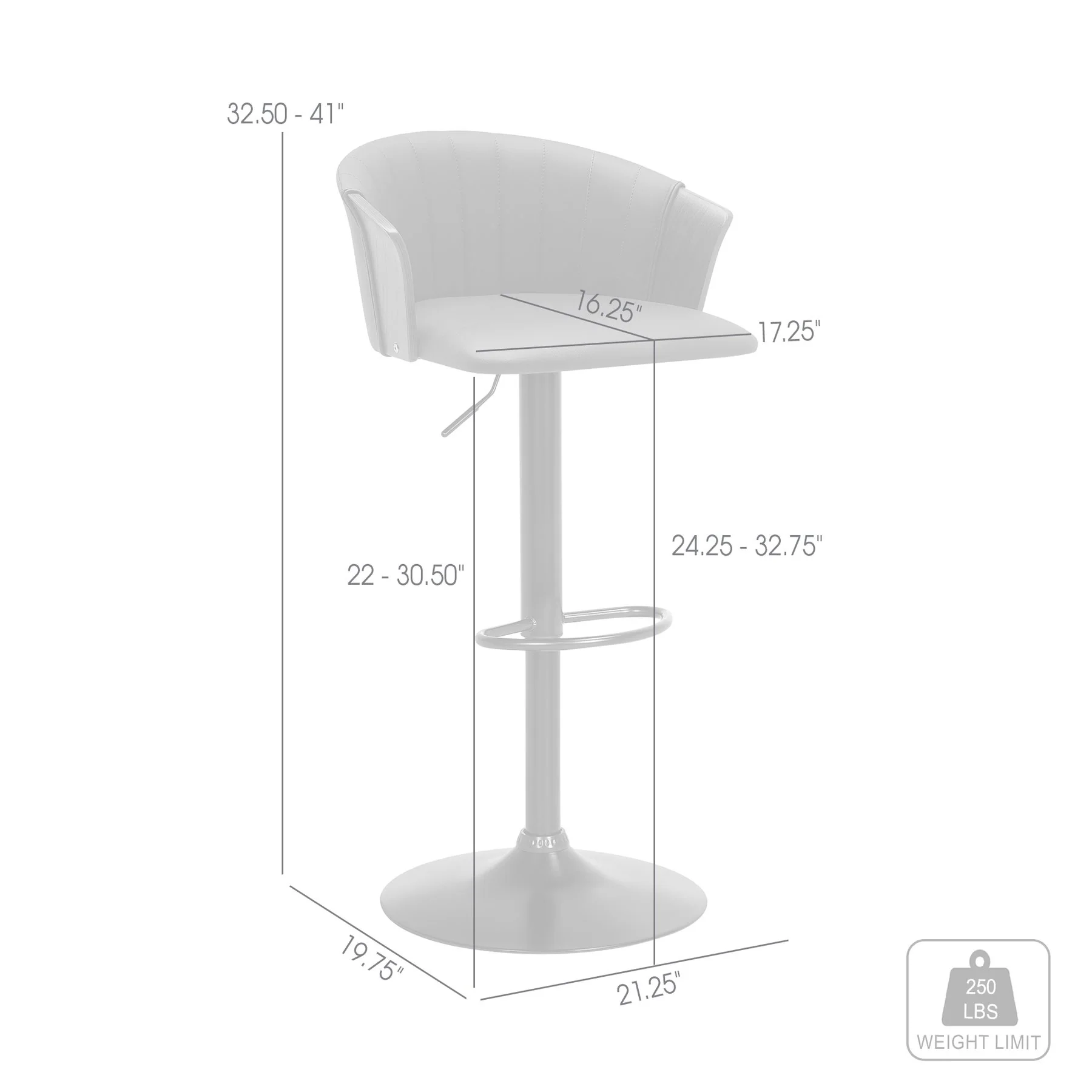 Lydia Adjustable Walnut Wood Bar Stool in Gray Faux Leather with Black Metal - Image 7