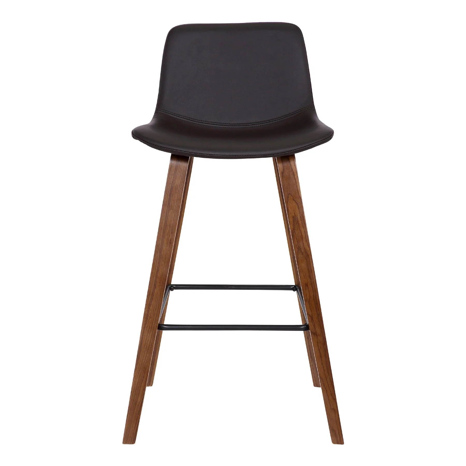 Maddie Contemporary 26" Barstool in Walnut Wood Finish and Brown Faux Leather - Image 2