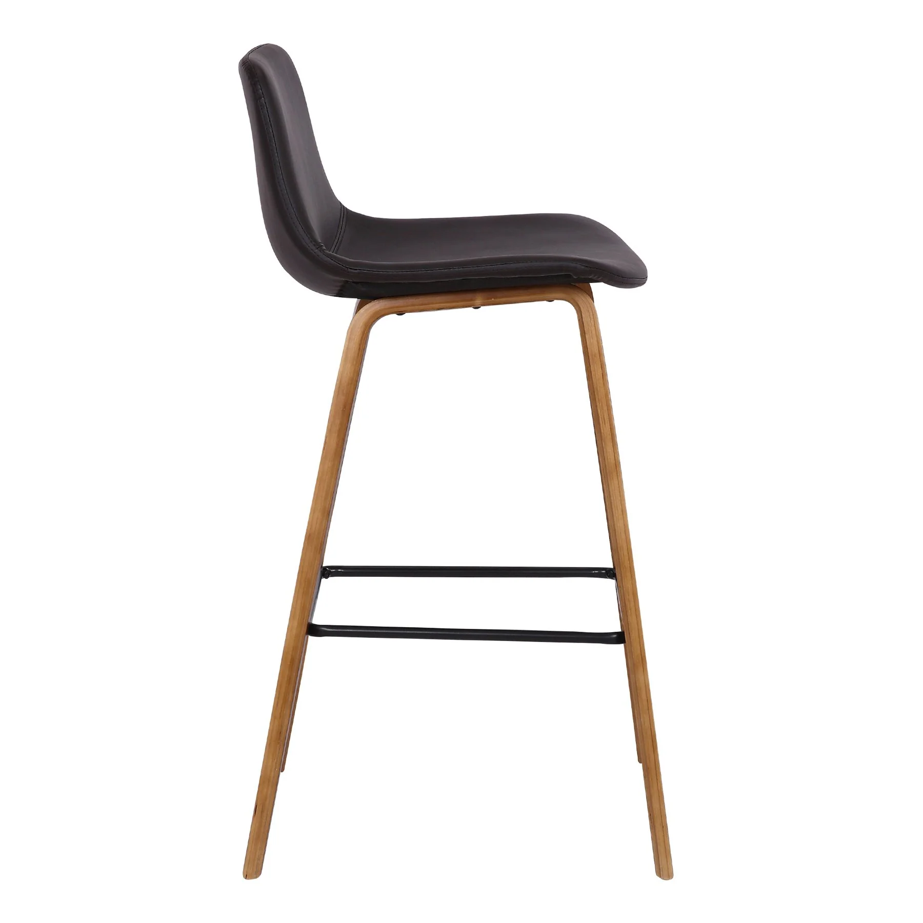 Maddie Contemporary 26" Barstool in Walnut Wood Finish and Brown Faux Leather - Image 3