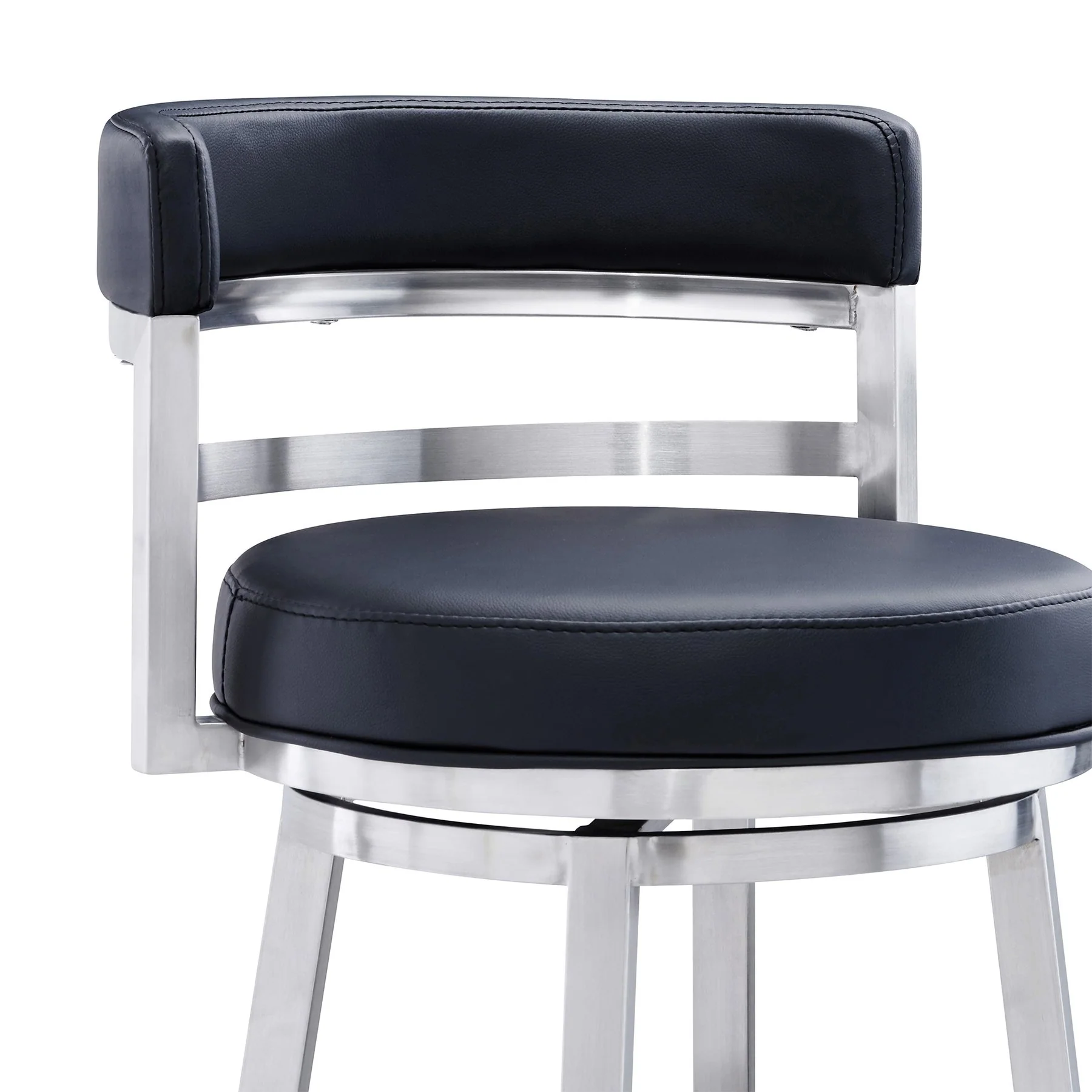 Madrid 26" Counter Height Swivel Black Faux Leather and Brushed Stainless Steel Bar Stool - Image 4