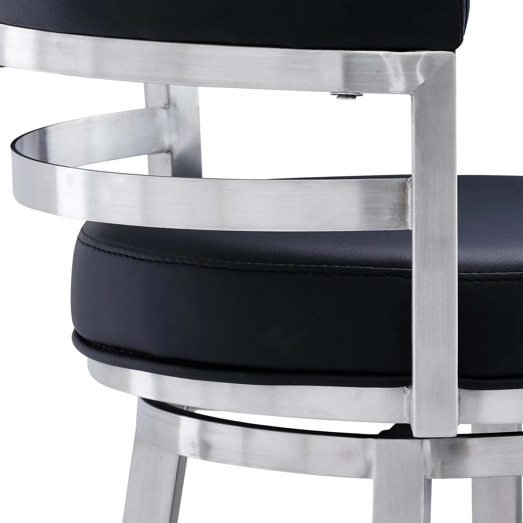 Madrid 26" Counter Height Swivel Black Faux Leather and Brushed Stainless Steel Bar Stool - Image 5