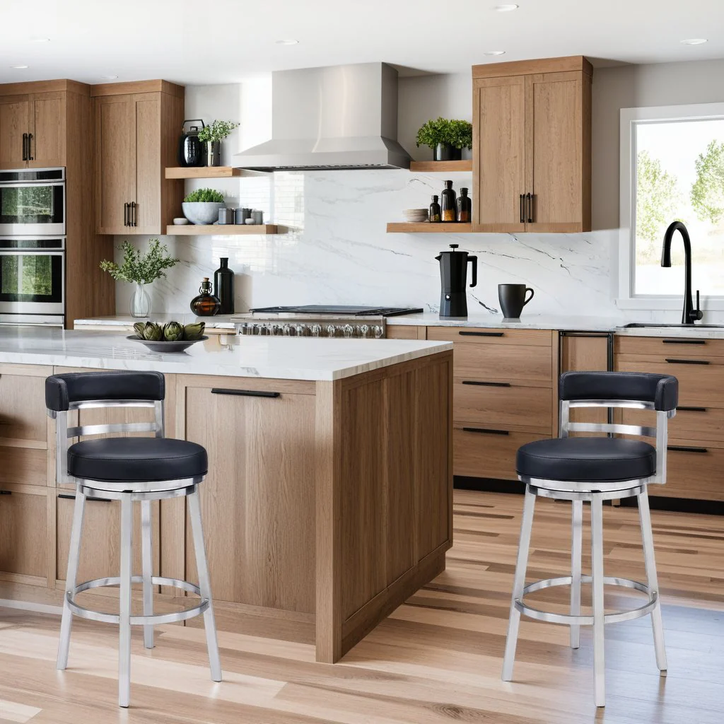 Madrid 26" Counter Height Swivel Black Faux Leather and Brushed Stainless Steel Bar Stool - Image 8