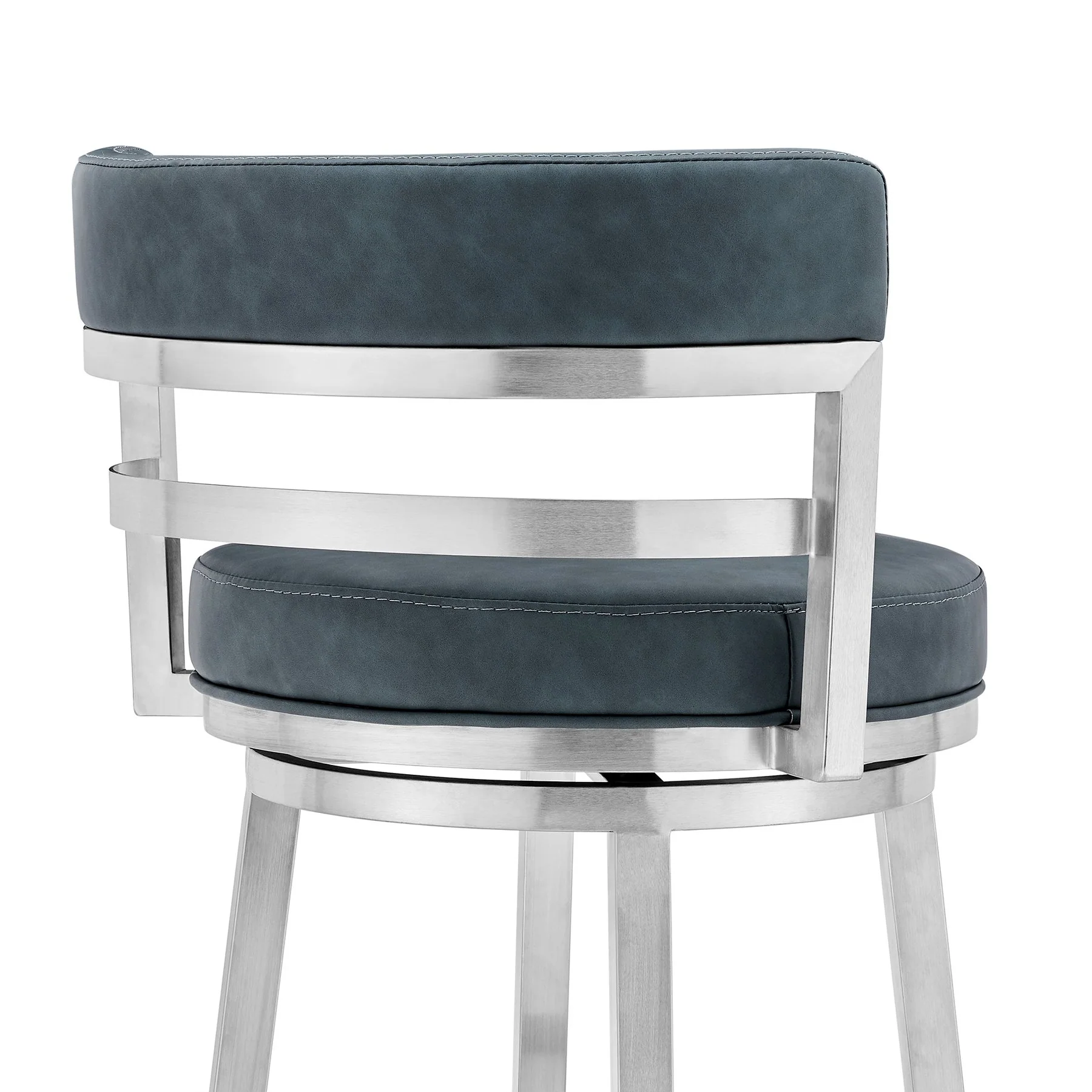 Madrid 26" Counter Height Swivel Blue Faux Leather and Brushed Stainless Steel Bar Stool - Image 5