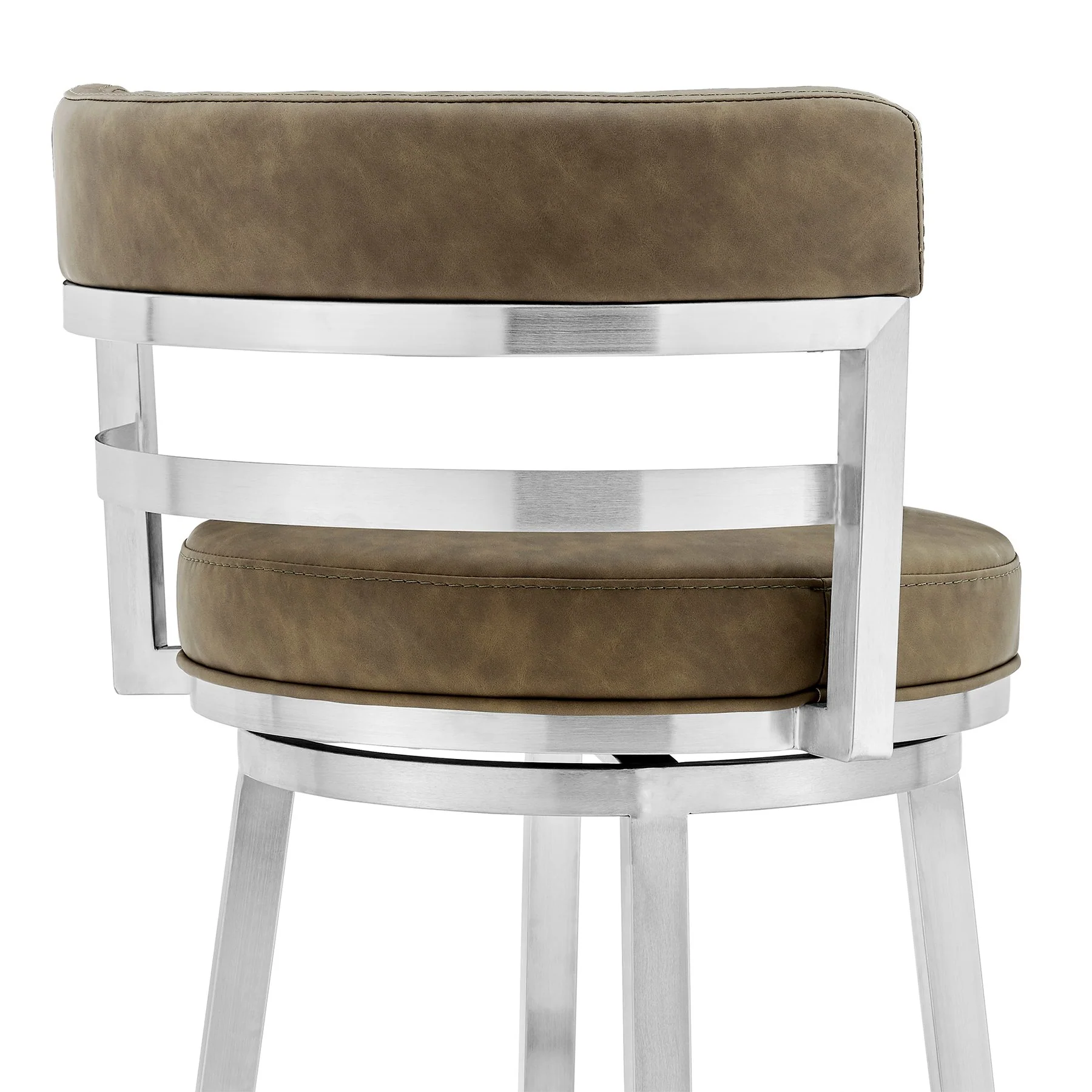 Madrid 26" Counter Height Swivel Green Faux Leather and Brushed Stainless Steel Bar Stool - Image 5