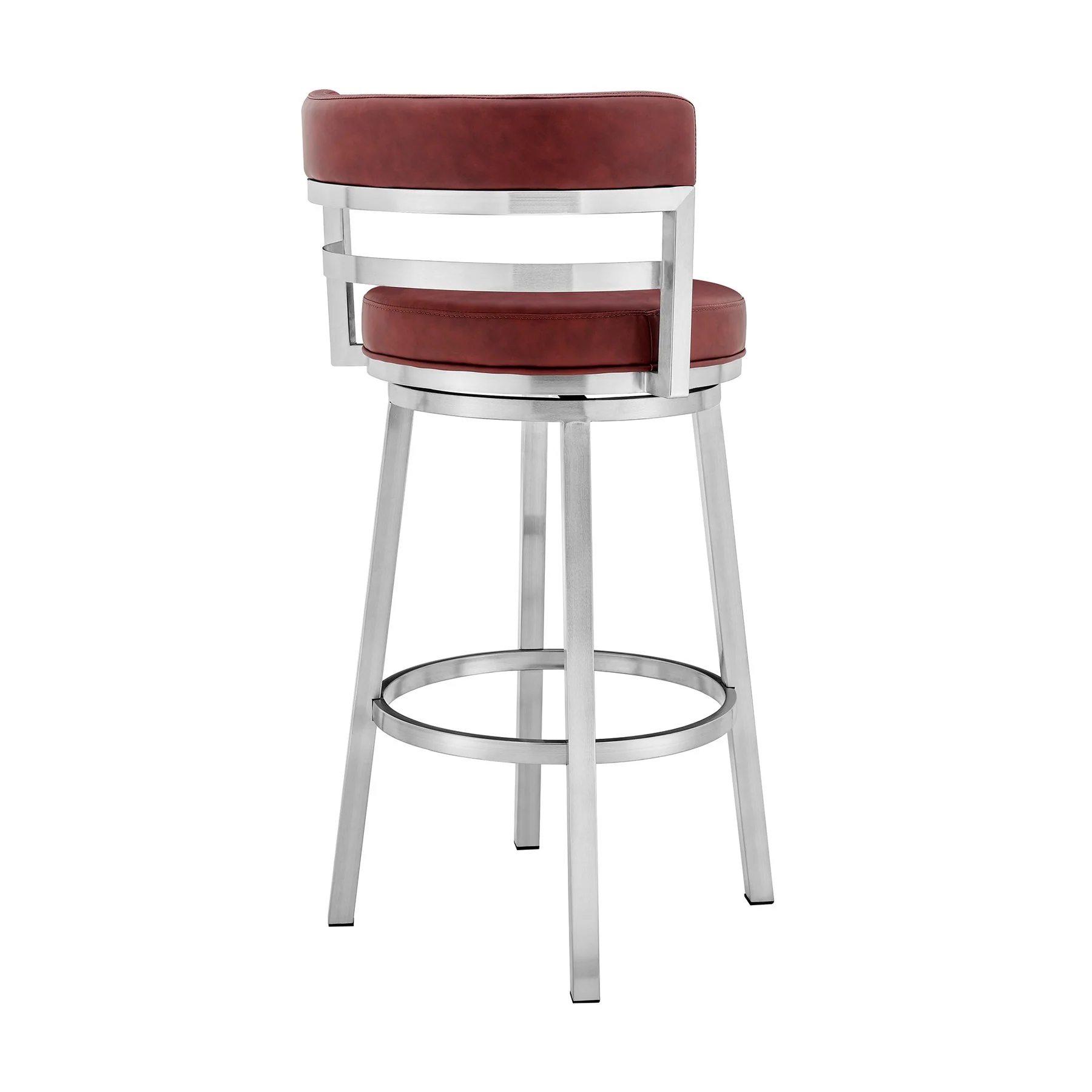 Madrid 26" Counter Height Swivel Red Faux Leather and Brushed Stainless Steel Bar Stool - Image 3