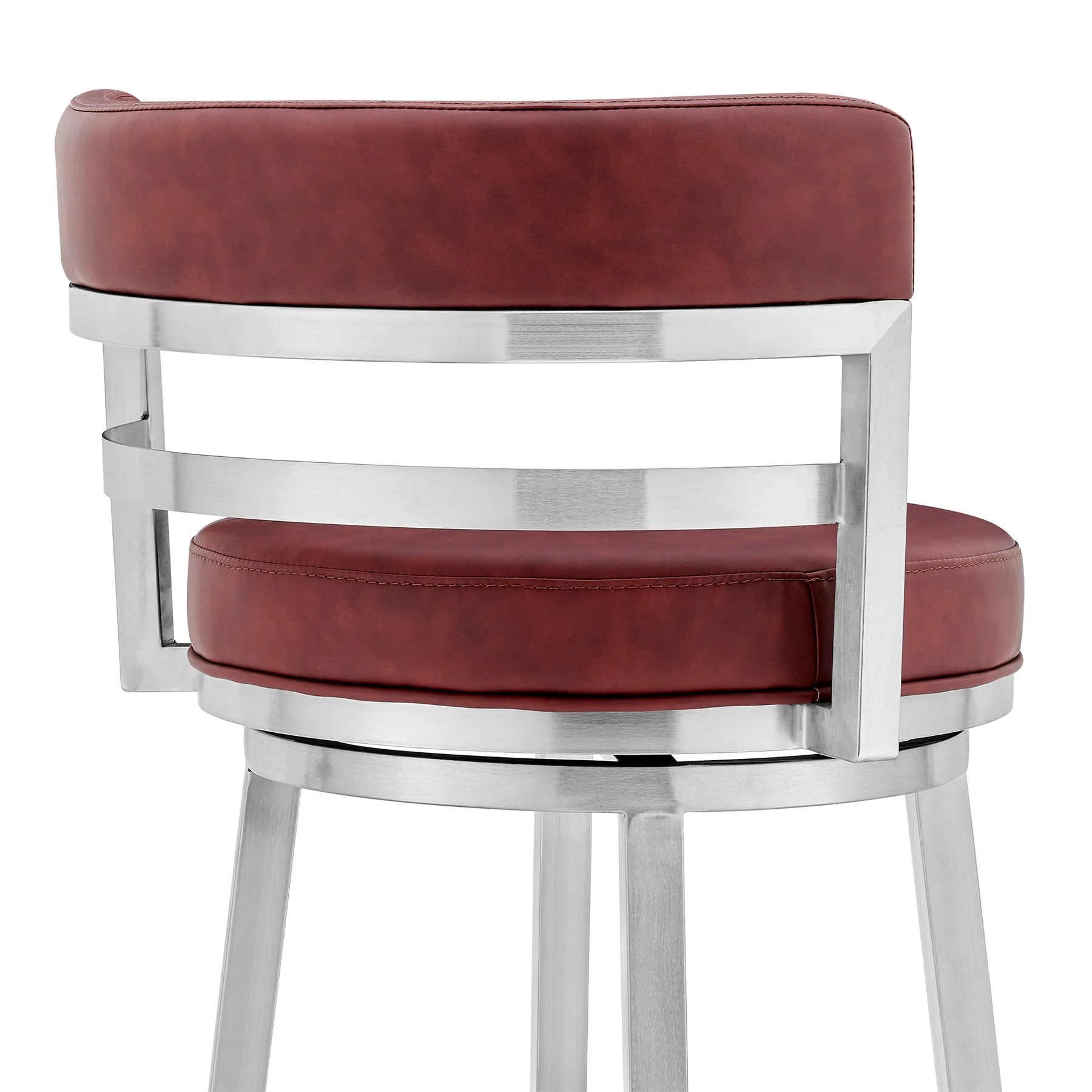 Madrid 26" Counter Height Swivel Red Faux Leather and Brushed Stainless Steel Bar Stool - Image 5