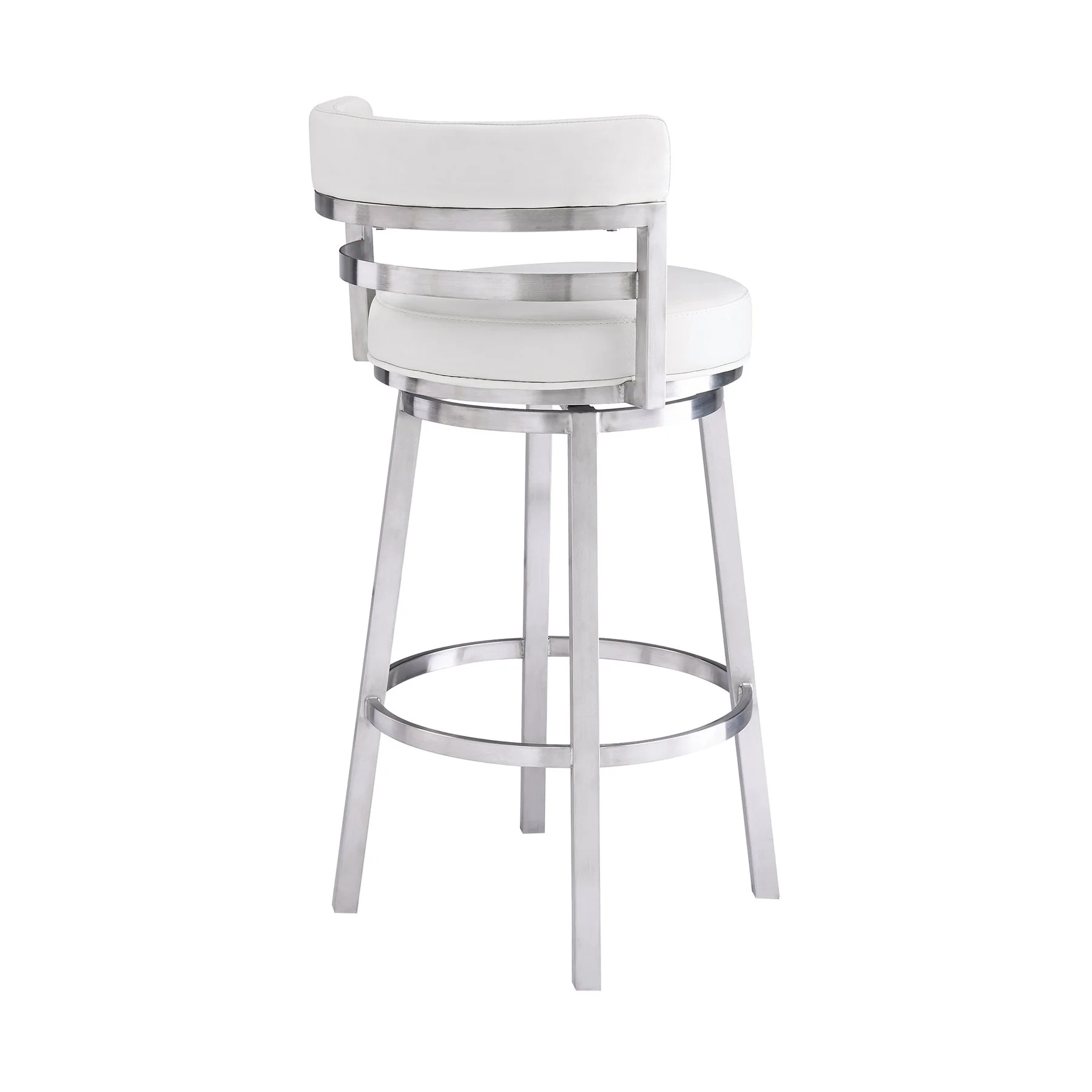 Madrid 26" Counter Height Swivel White Faux Leather and Brushed Stainless Steel Bar Stool - Image 3