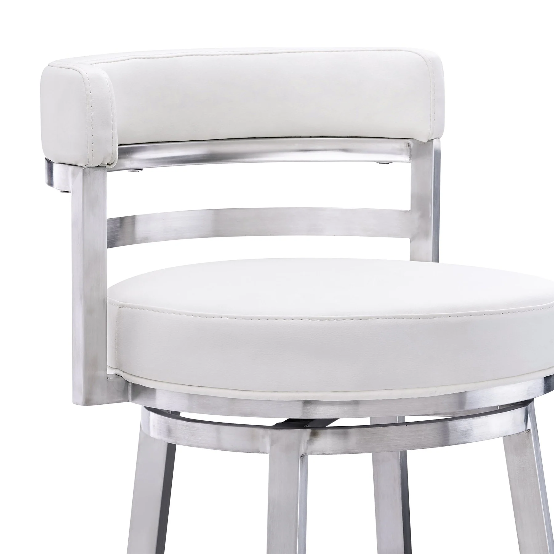 Madrid 26" Counter Height Swivel White Faux Leather and Brushed Stainless Steel Bar Stool - Image 4
