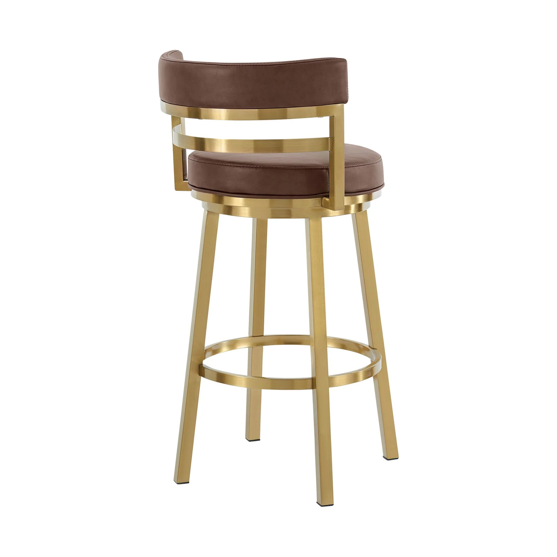 Madrid 26" Swivel Counter Stool in Gold Brushed Stainless Steel with Vintage Coffee Faux Leather - Image 3