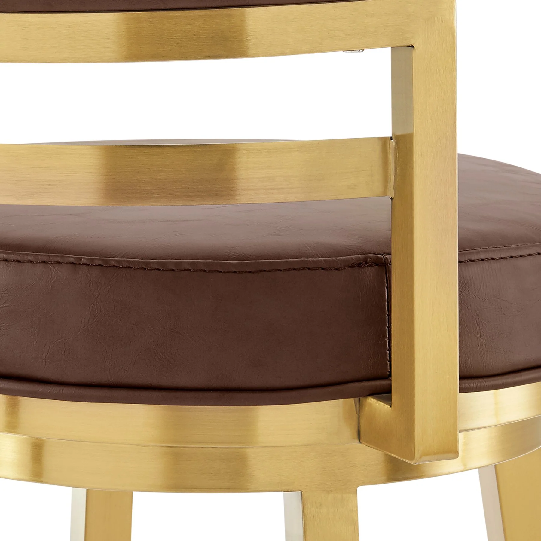 Madrid 26" Swivel Counter Stool in Gold Brushed Stainless Steel with Vintage Coffee Faux Leather - Image 7