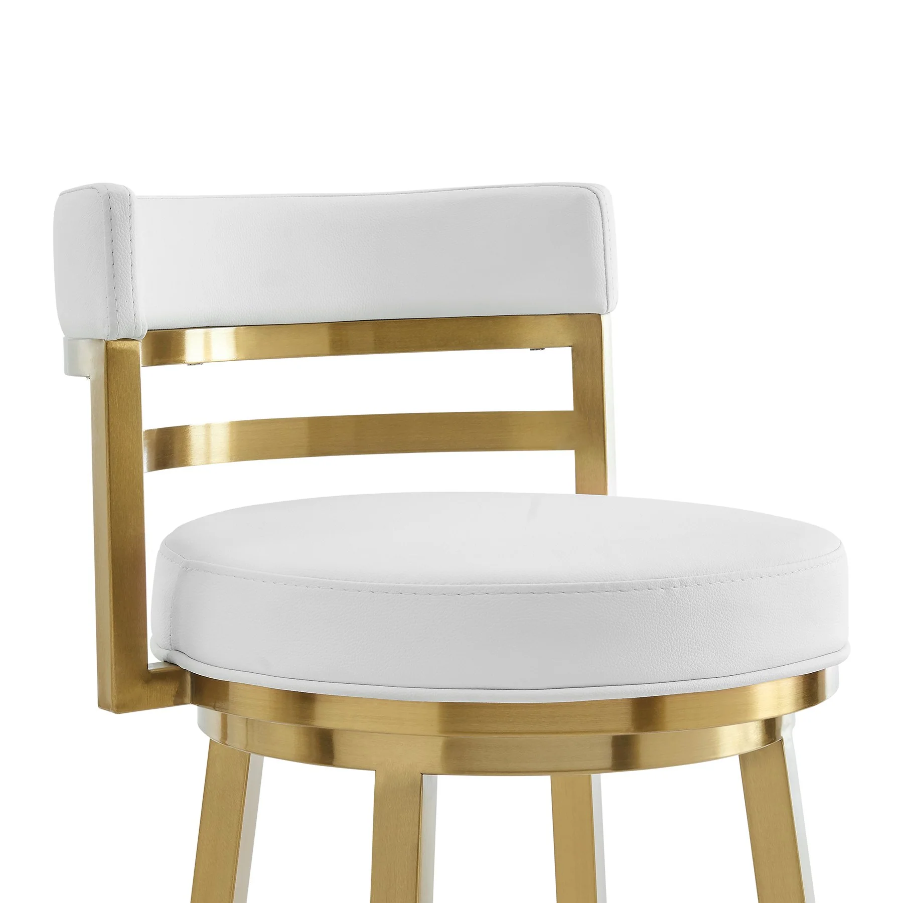 Madrid 26" Swivel Counter Stool in Gold Brushed Stainless Steel with White Faux Leather - Image 4
