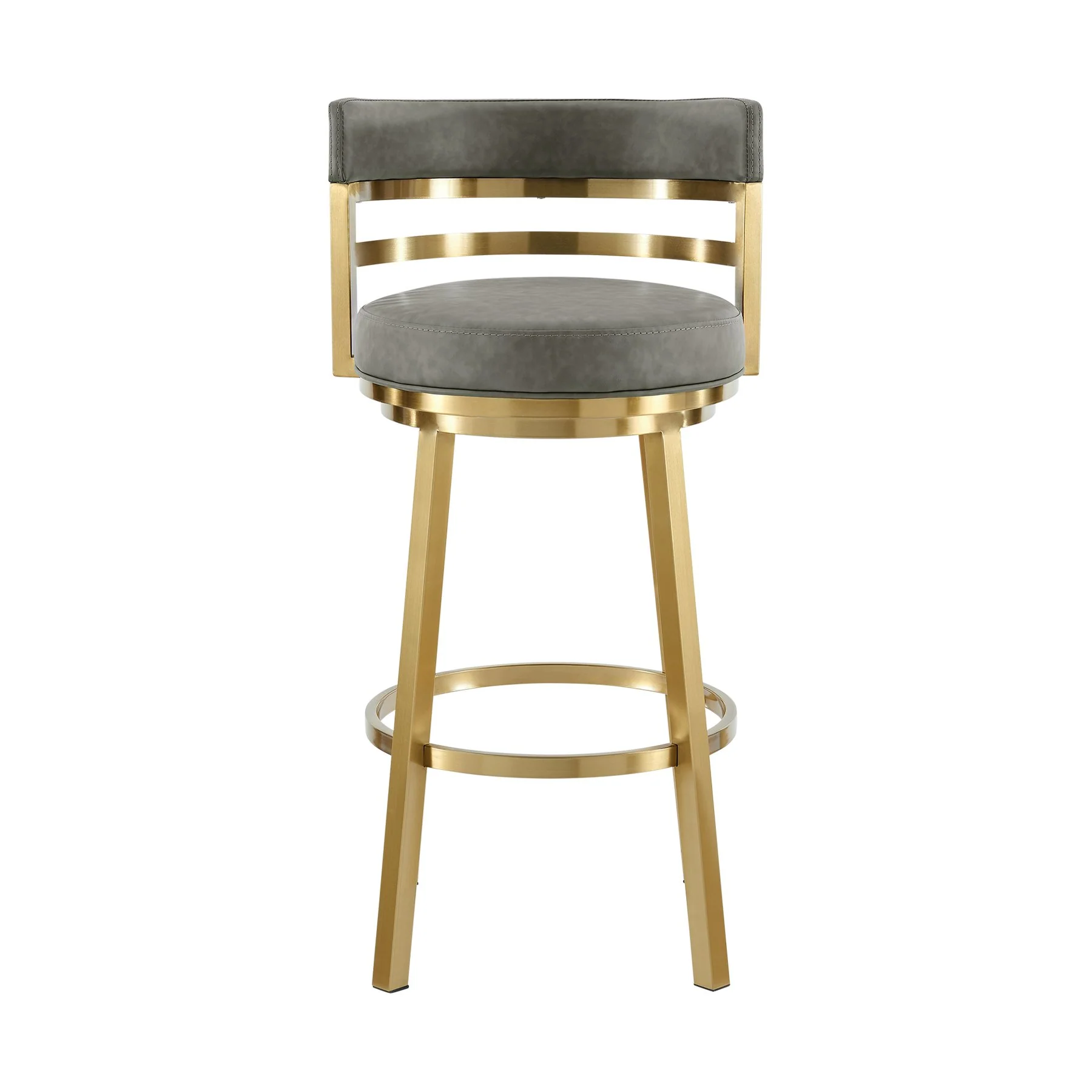 Madrid 26" Swivel Counter Stool with Gold Brushed Stainless Steel and Vintage Gray Faux Leather - Image 2